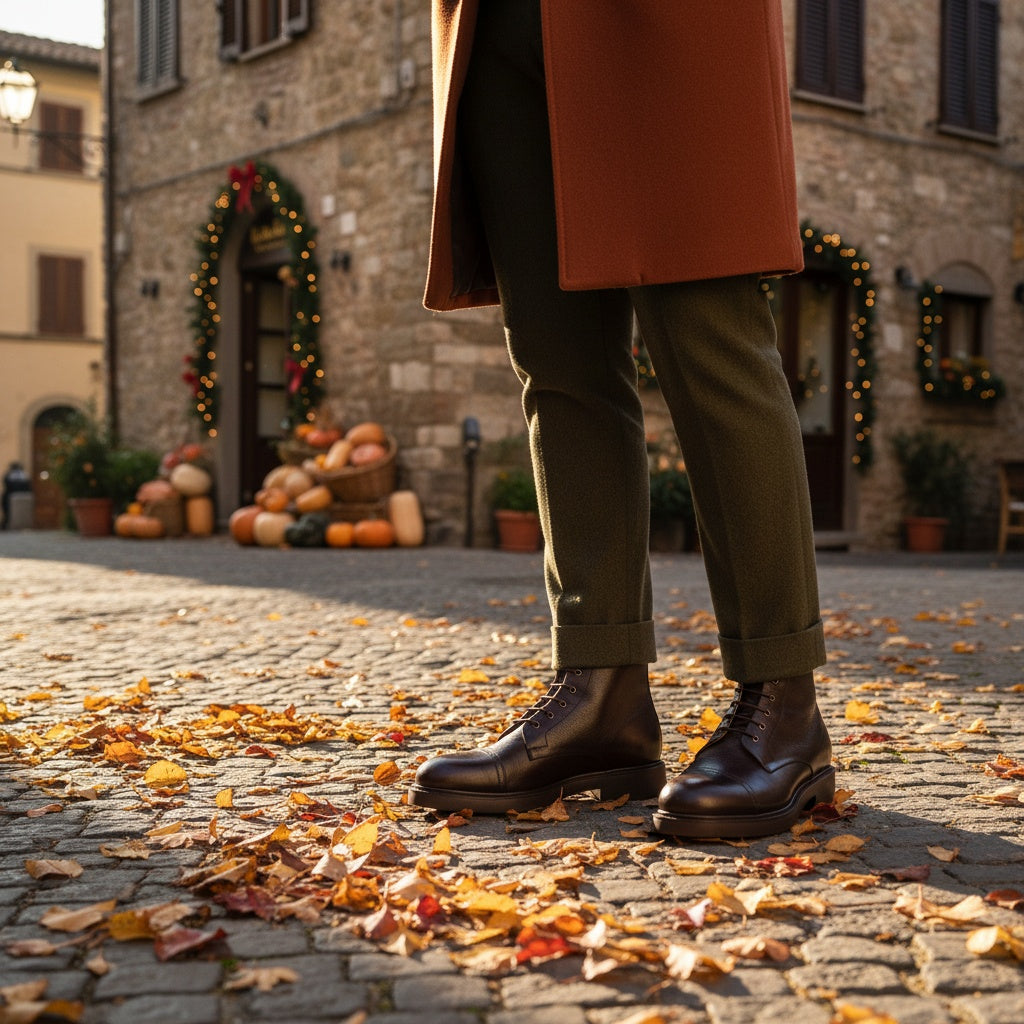 Bergamo stivaletto da uomo in pelle testa di moro indossato
