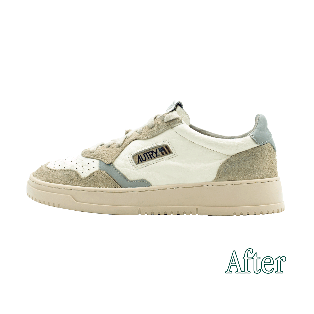 Foto del dopo una riparazione di una sneakers Autry Medalist Low effettuata dai Maestri Ciccone