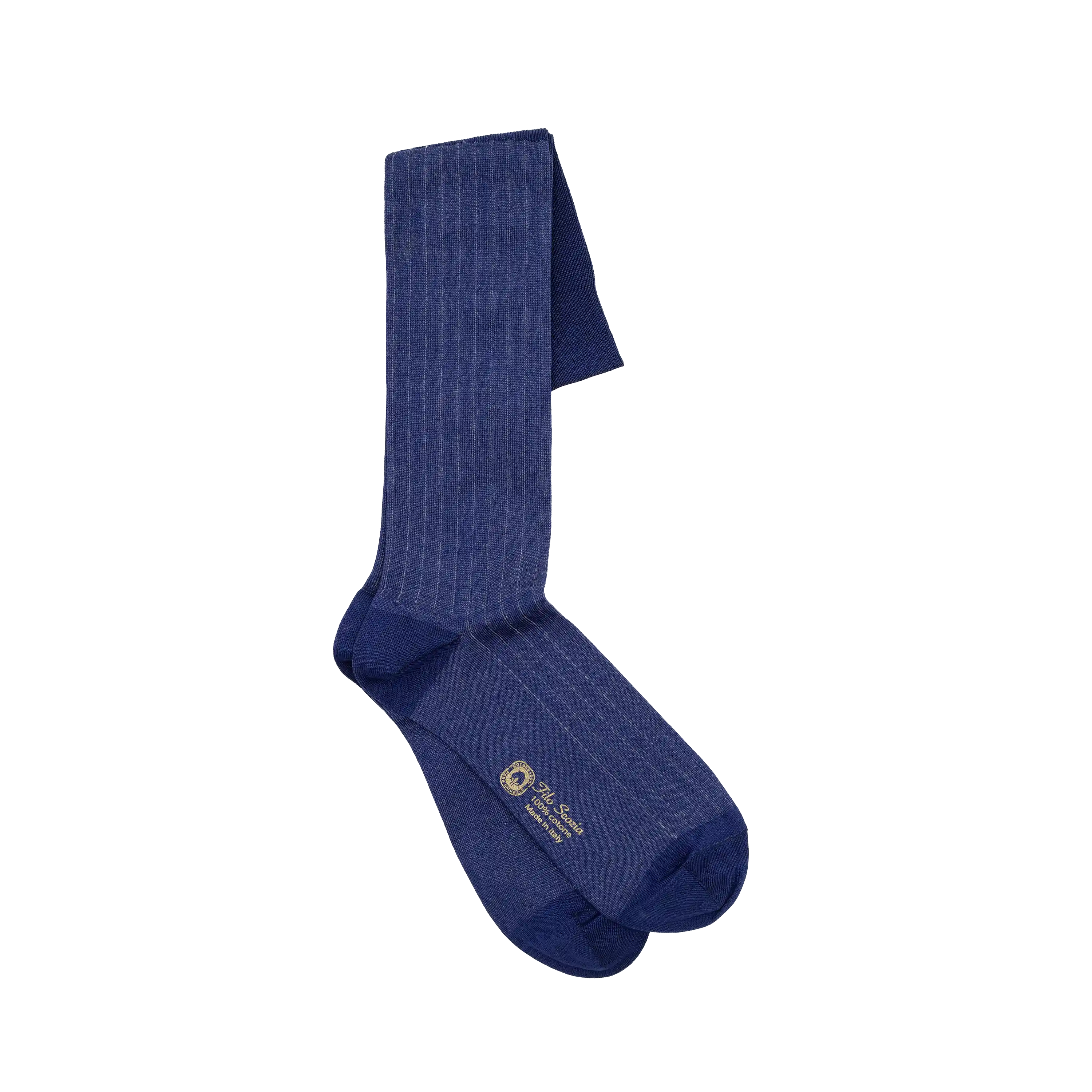 Ciccone two-tone navy blue ribbed long socks for men in Makò cotton