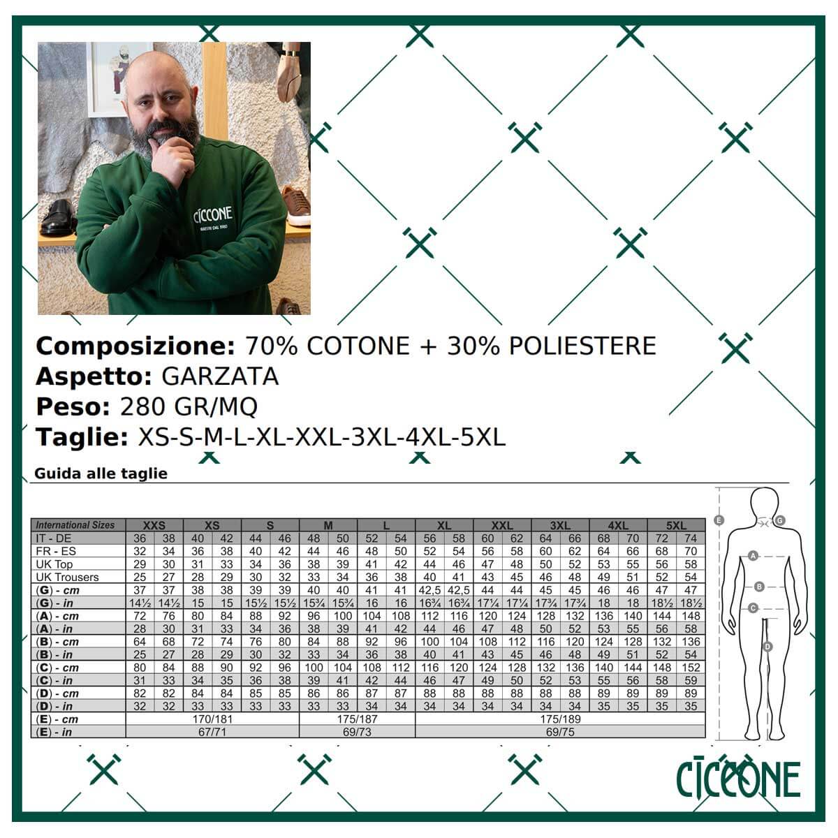 Felpa verde disponibile in varie taglie | Maestri Ciccone