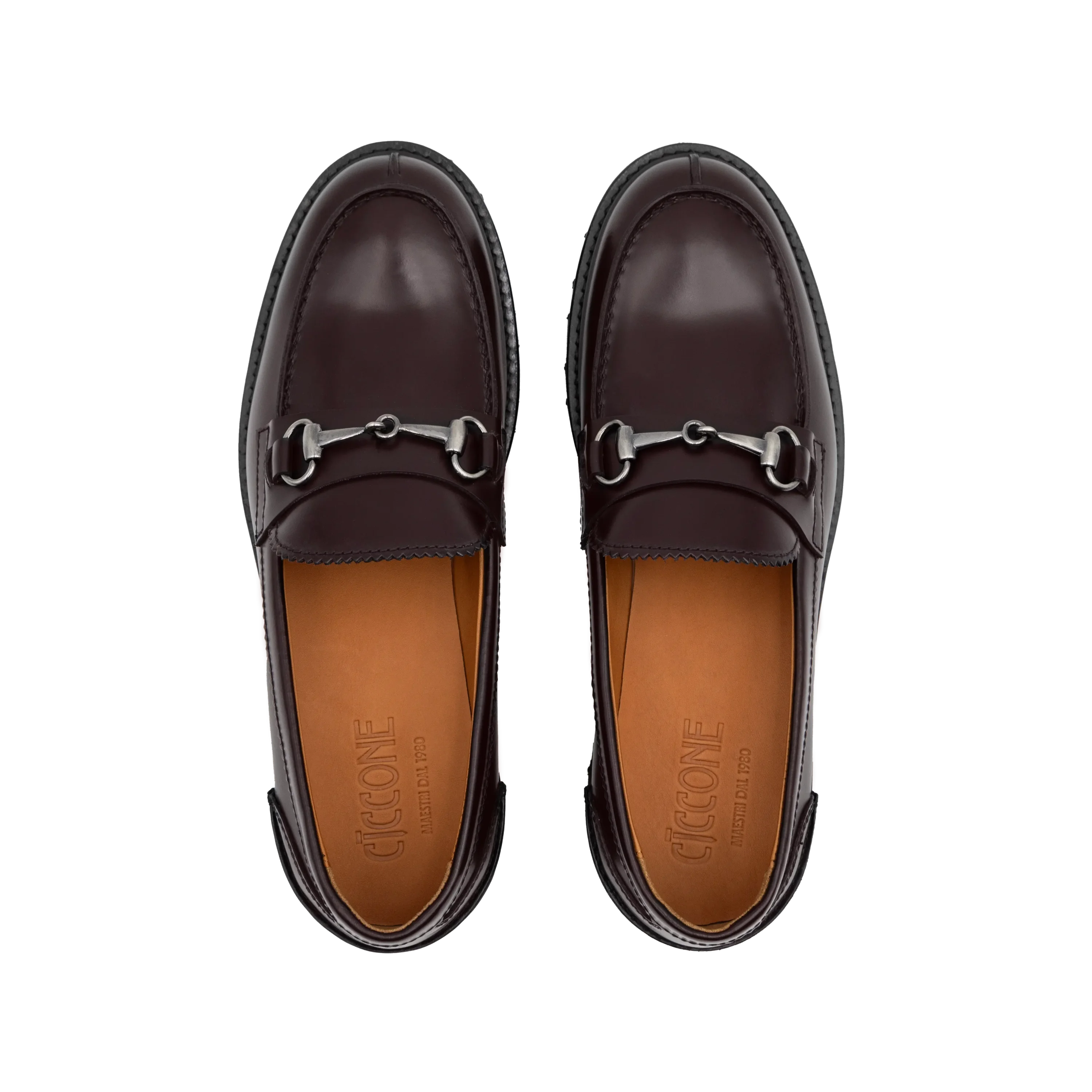 Loafer Genova women's dress by Ciccone in burgundy leather with buckles, top view