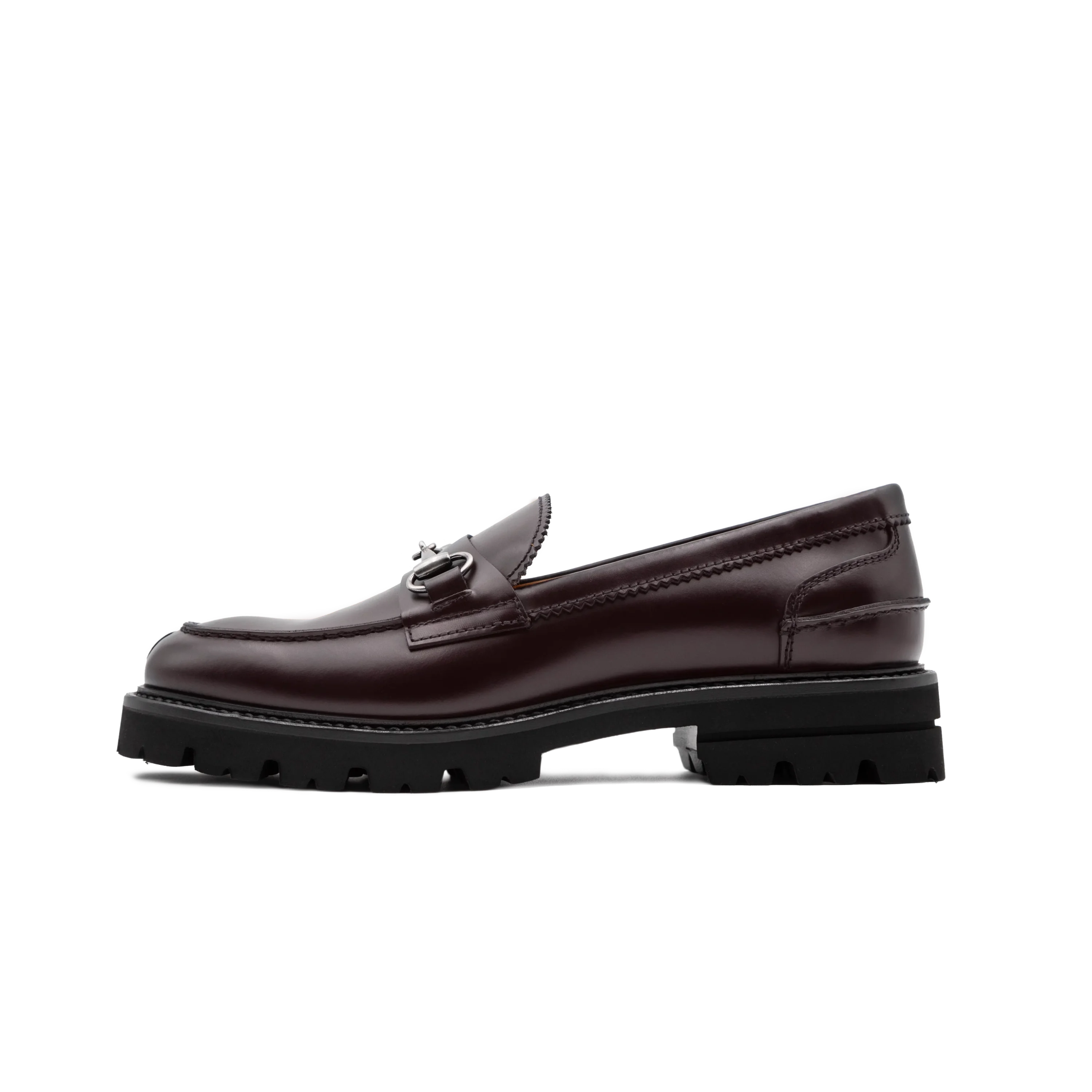 Loafer Genova women's bag by Ciccone in burgundy leather with buckles, side view