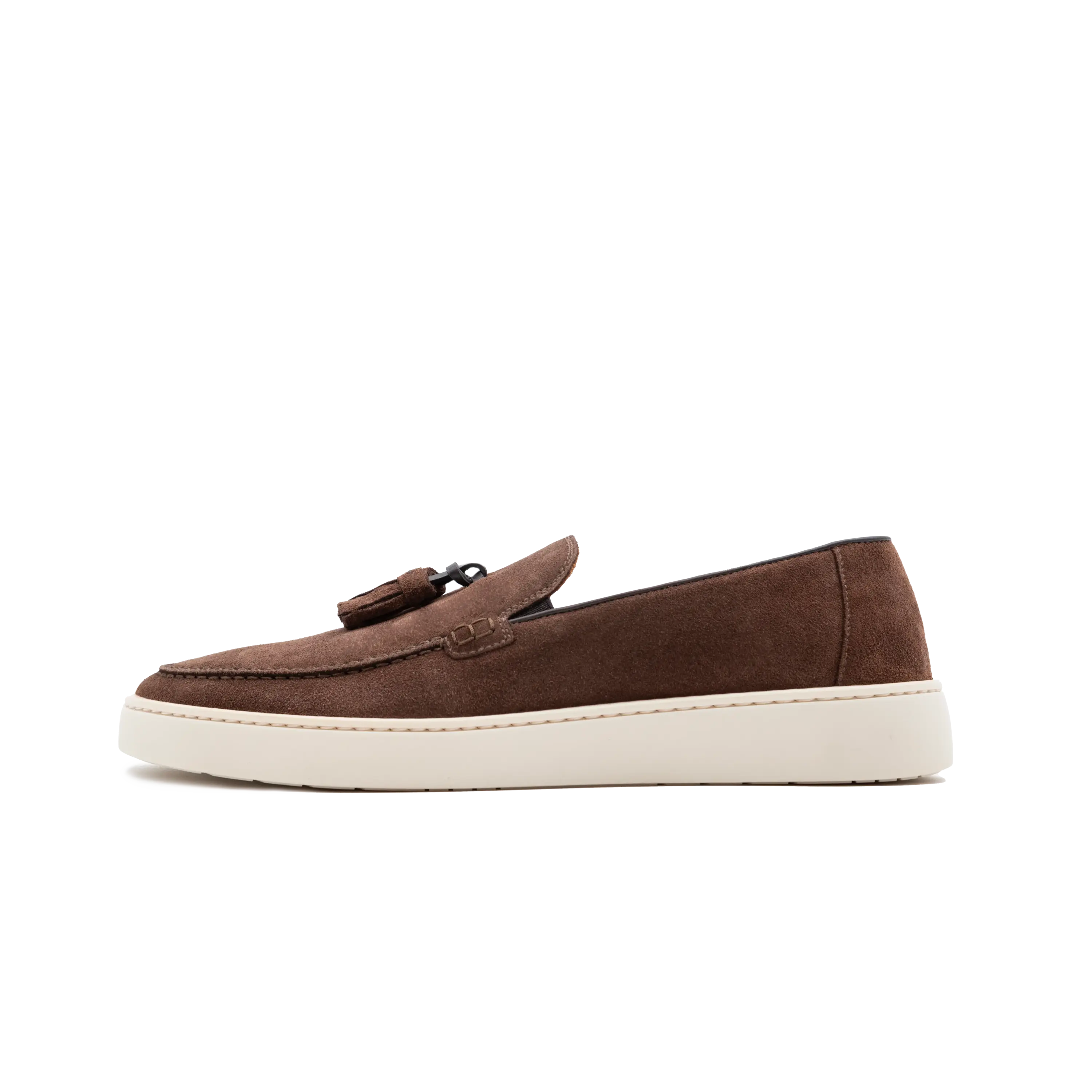 Mocassino da uomo Lecce di Ciccone in pelle scamosciata testa di moro con suola in gomma, vista laterale