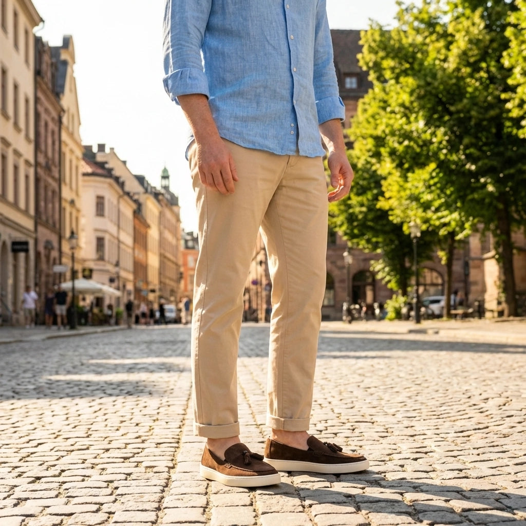 Outfit con mocassino ciccone da uomo modello Lecce colore Testa di Moro