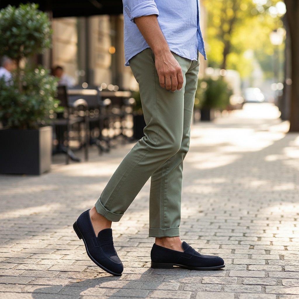 Mocassino scamosciato da uomo colore blu modello Messina dei Maestri Ciccone