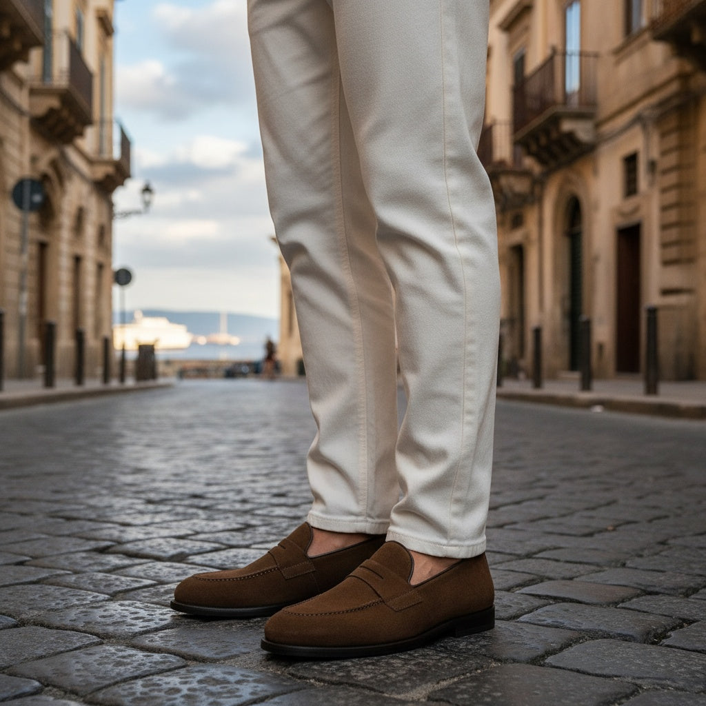 Mocassino scamosciato da uomo colore marrone modello Messina dei Maestri Ciccone