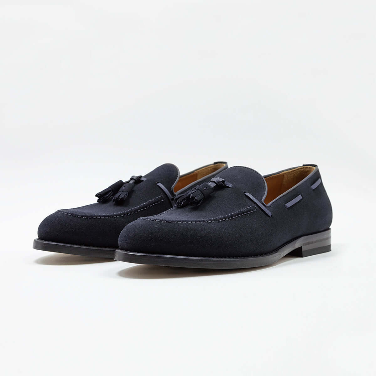 Couple of Loafers men's Ortigia di Ciccone with tassels in blue suede and leather sole