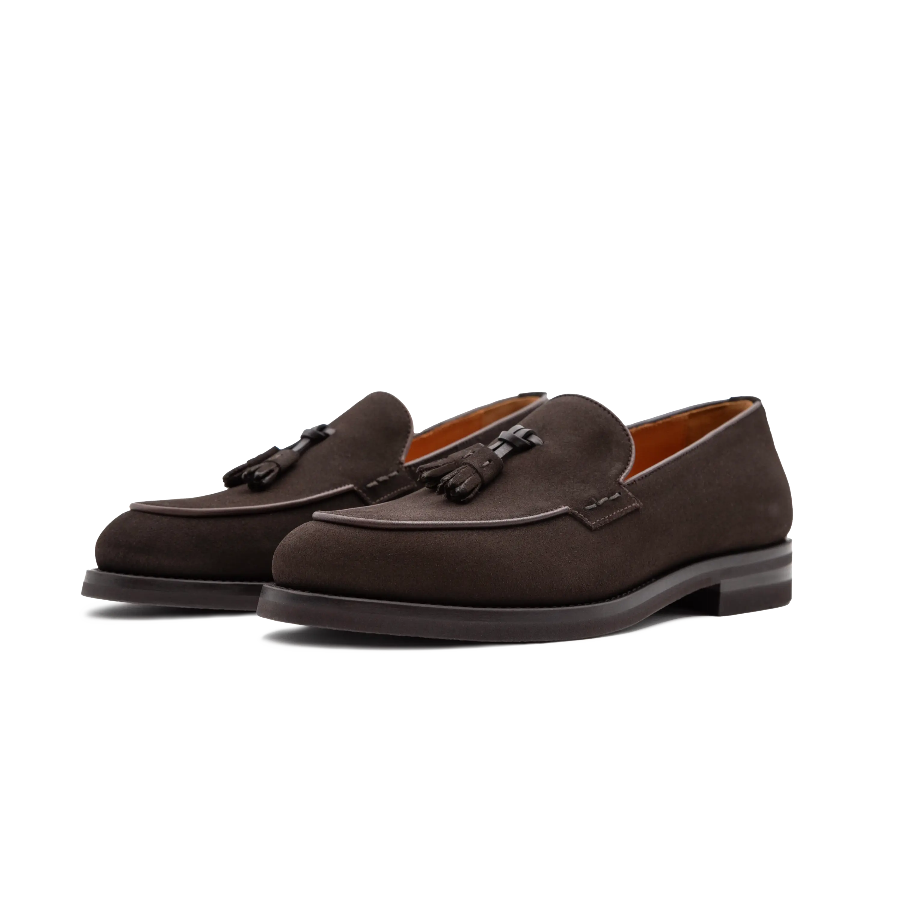 Couple of Loafers Ragusa men's shoes by Ciccone with dark brown suede tassels and rubber sole