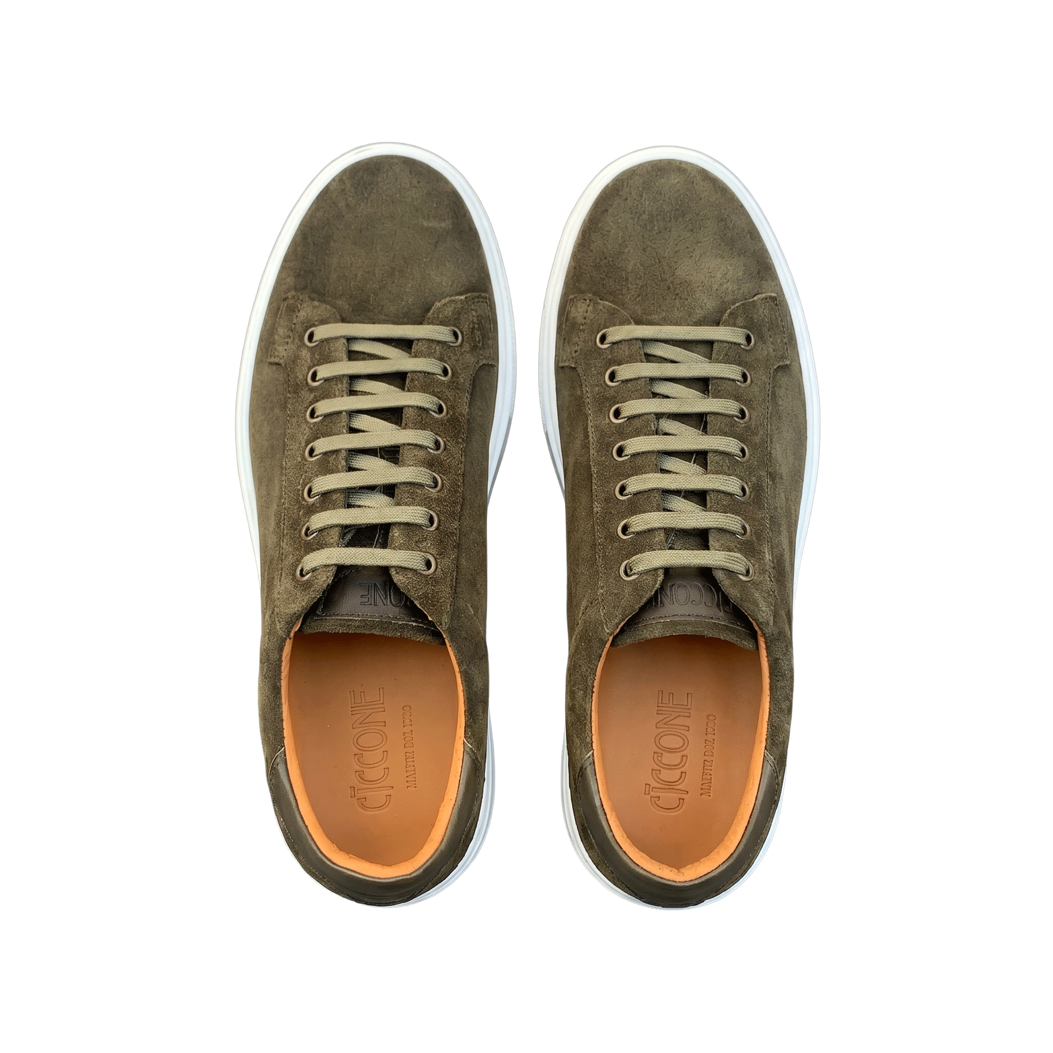 Men's sneakers in green suede, Sorrento model by Ciccone seen from above