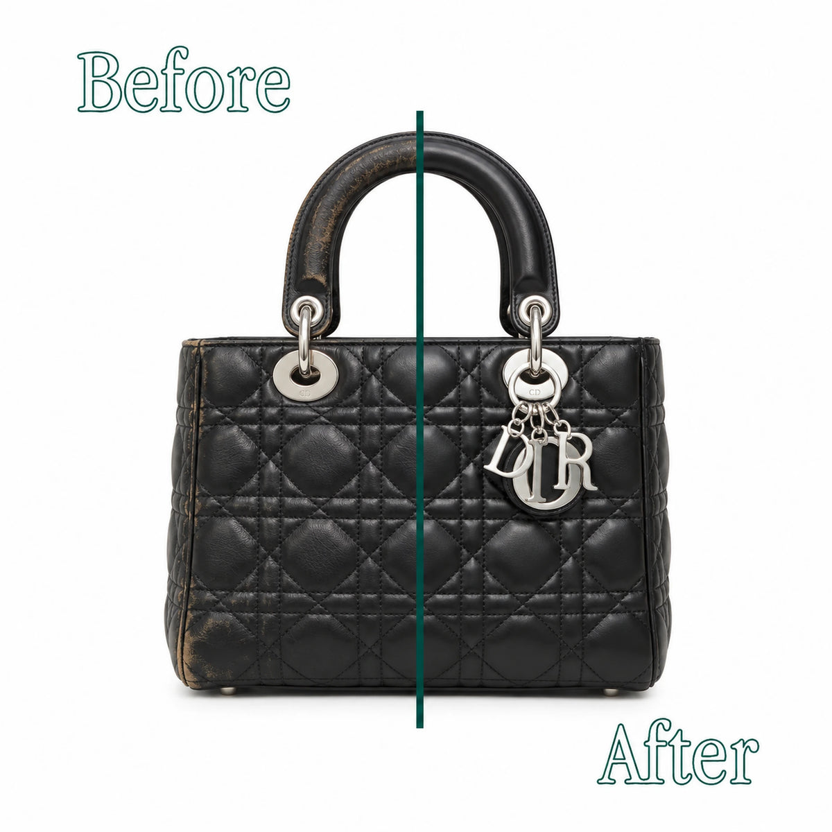 Dior Lady Dior: prima e dopo il restauro artigianale Maestri Ciccone