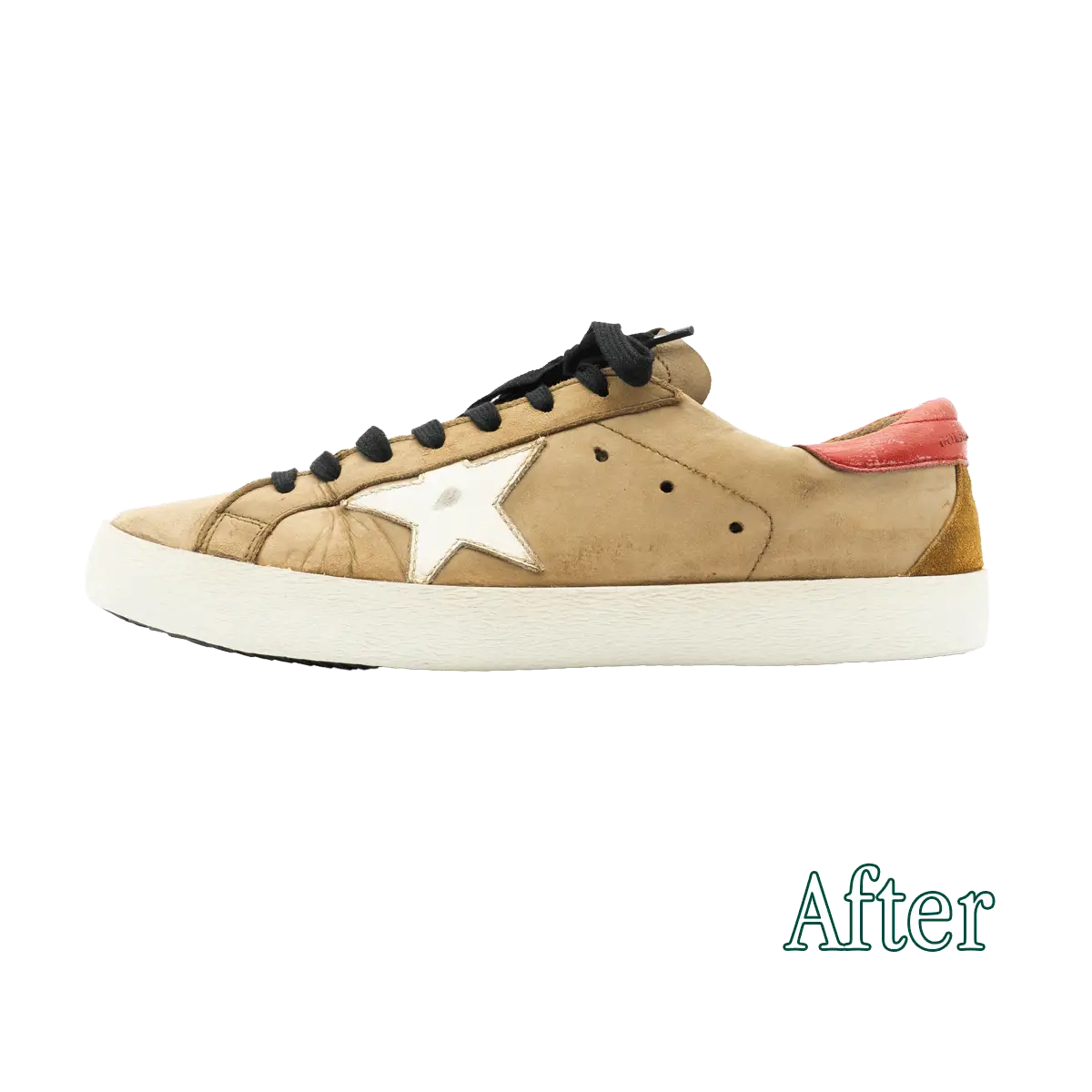 Foto delle sneakers Golden Goose Superstar dopo la loro riparazione fatta da Ciccone