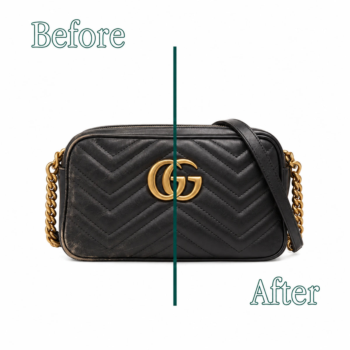 Gucci Marmont: prima e dopo il restauro artigianale Maestri Ciccone