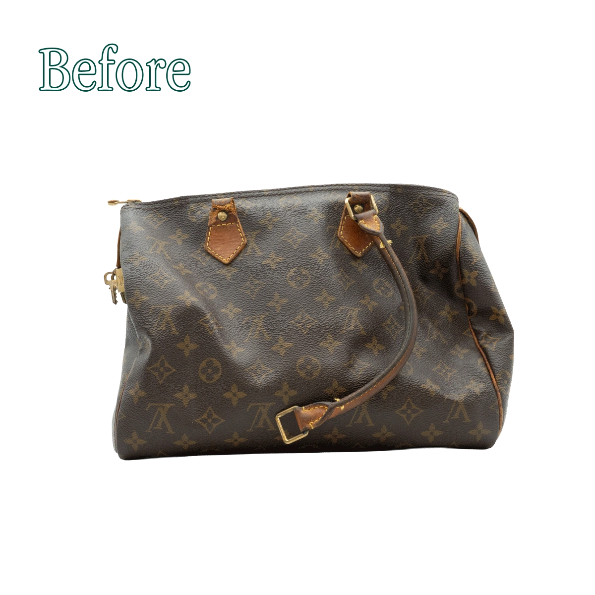 Sac Louis Vuitton Speedy avant la réparation de remplacement du cuir de vachette effectuée par les maîtres Ciccone