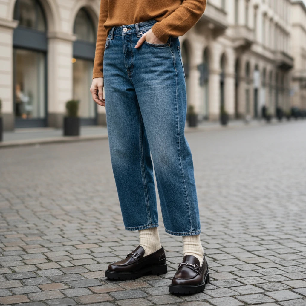 Couple of Loafers worn by women, Genova model by Ciccone in burgundy leather with buckles