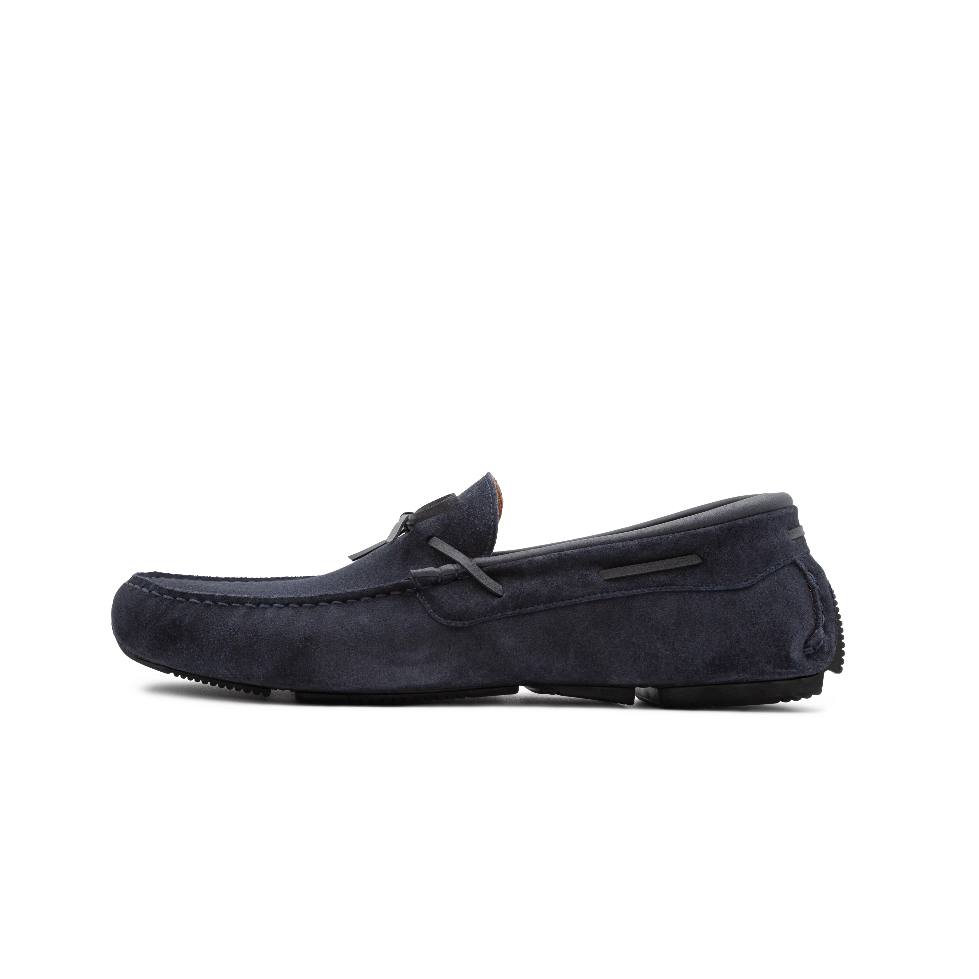 Side view of Loafer Gallipoli in soft blue suede with refined silhouette and rubber sole handcrafted in the Maestri Ciccone laboratory.