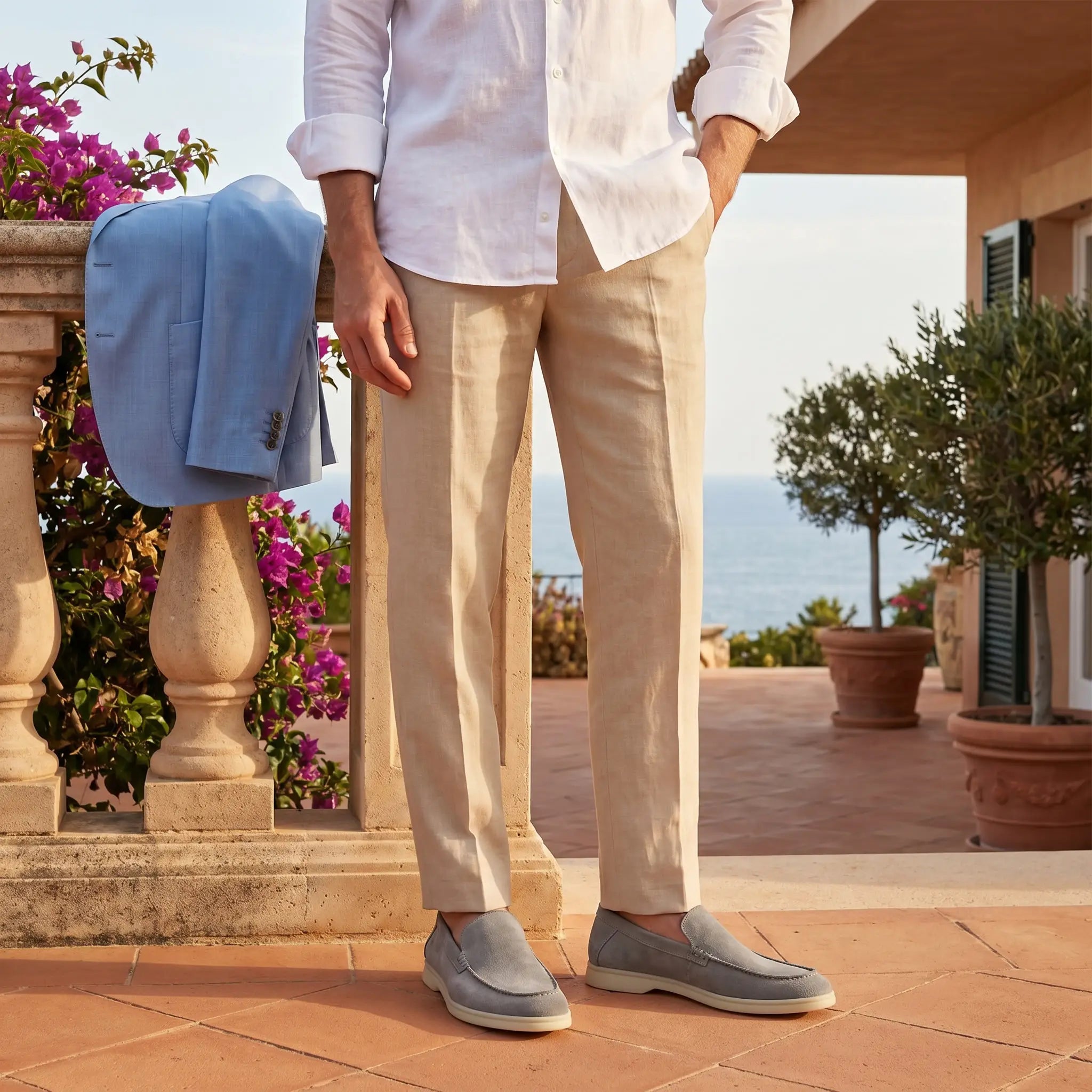 Foto indossata di un mocassino da uomo in pelle color grigio. Modello Bari di Ciccone