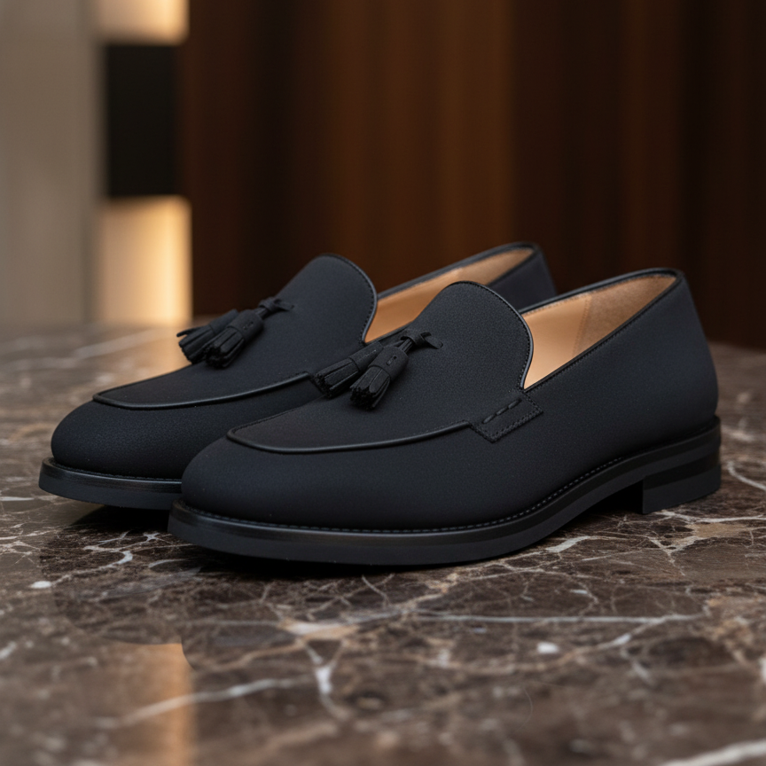 Mocassino da uomo Ragusa di Ciccone con nappine in pelle scamosciata blu e suola in gomma, paio