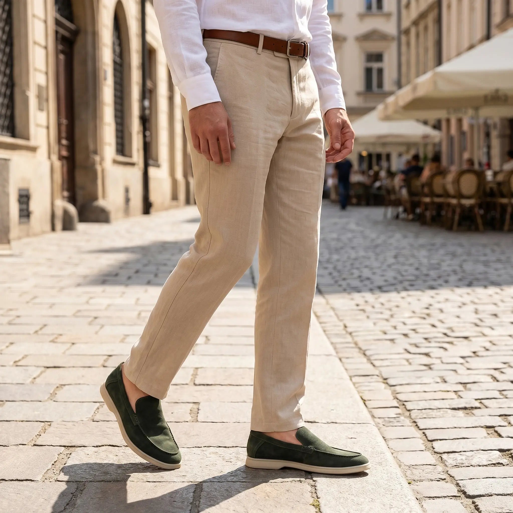 Foto indossata di un mocassino da uomo in pelle color verdone. Modello Bari di Ciccone