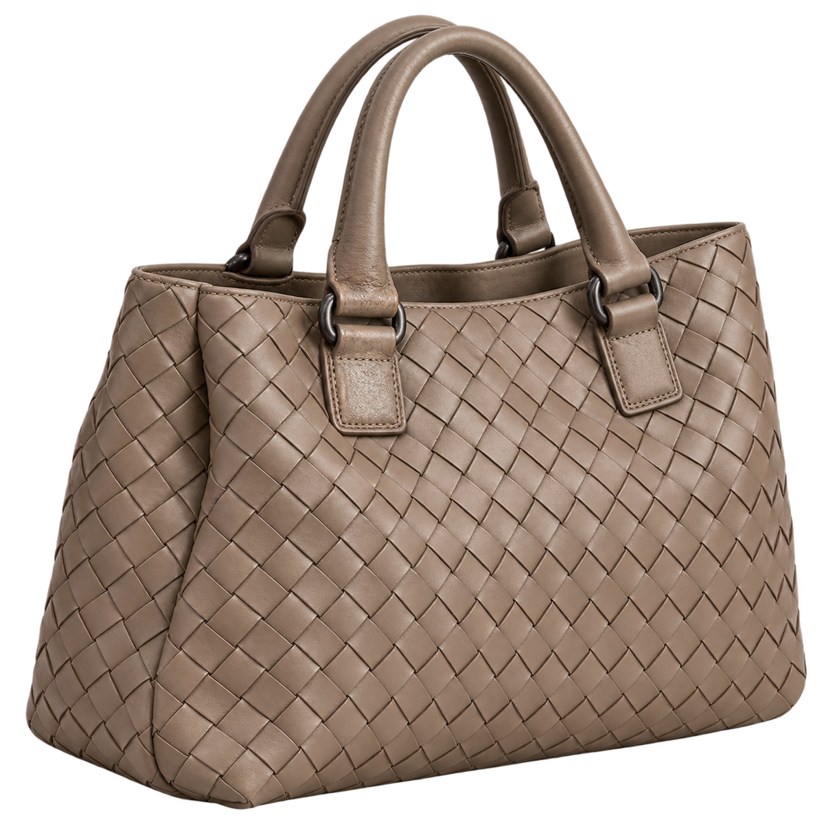 Borsa in pelle intrecciata color tortora con manici, servizio di riparazione Bottega Veneta