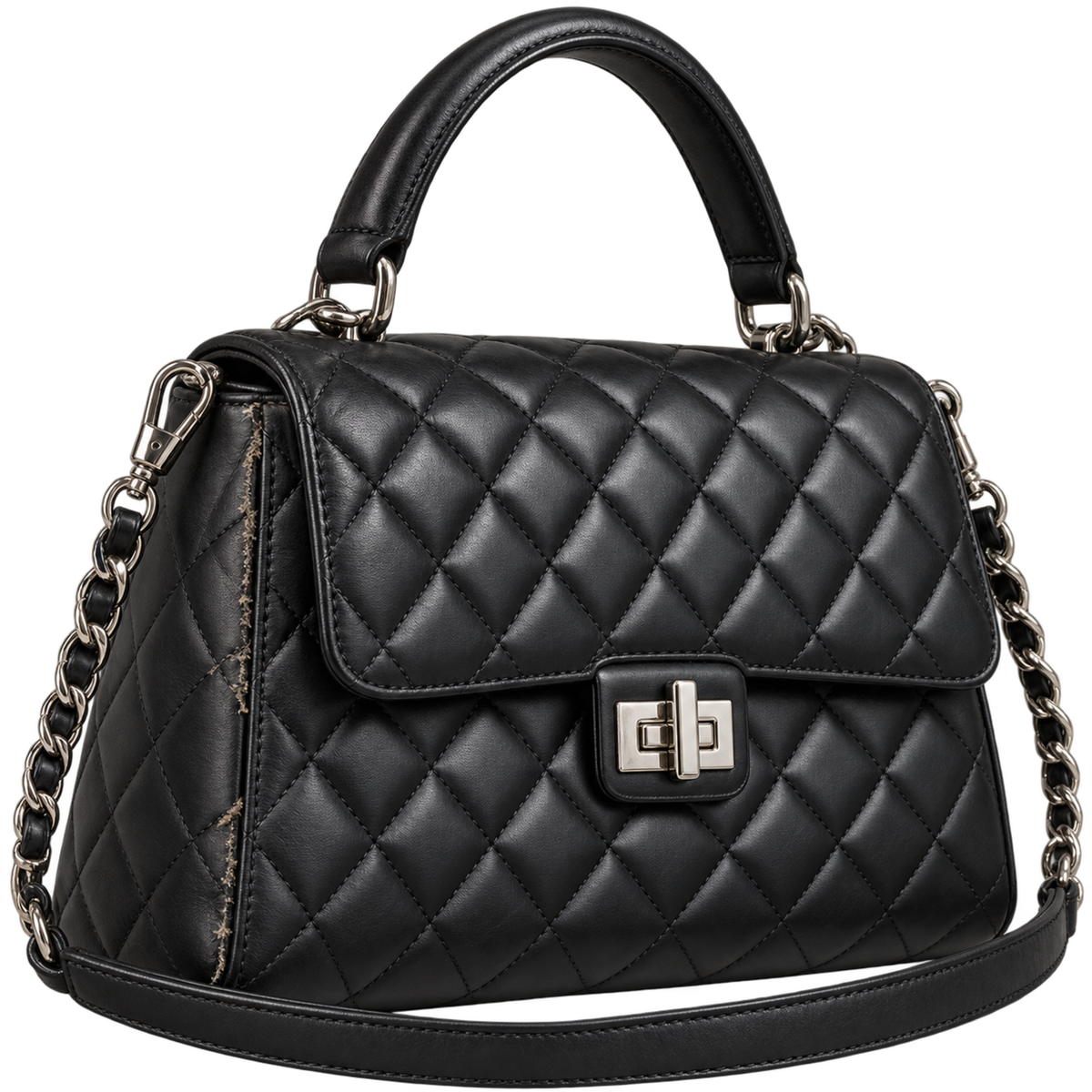 Sac matelassé noir avec anse et chaîne, image du service réparation Dior