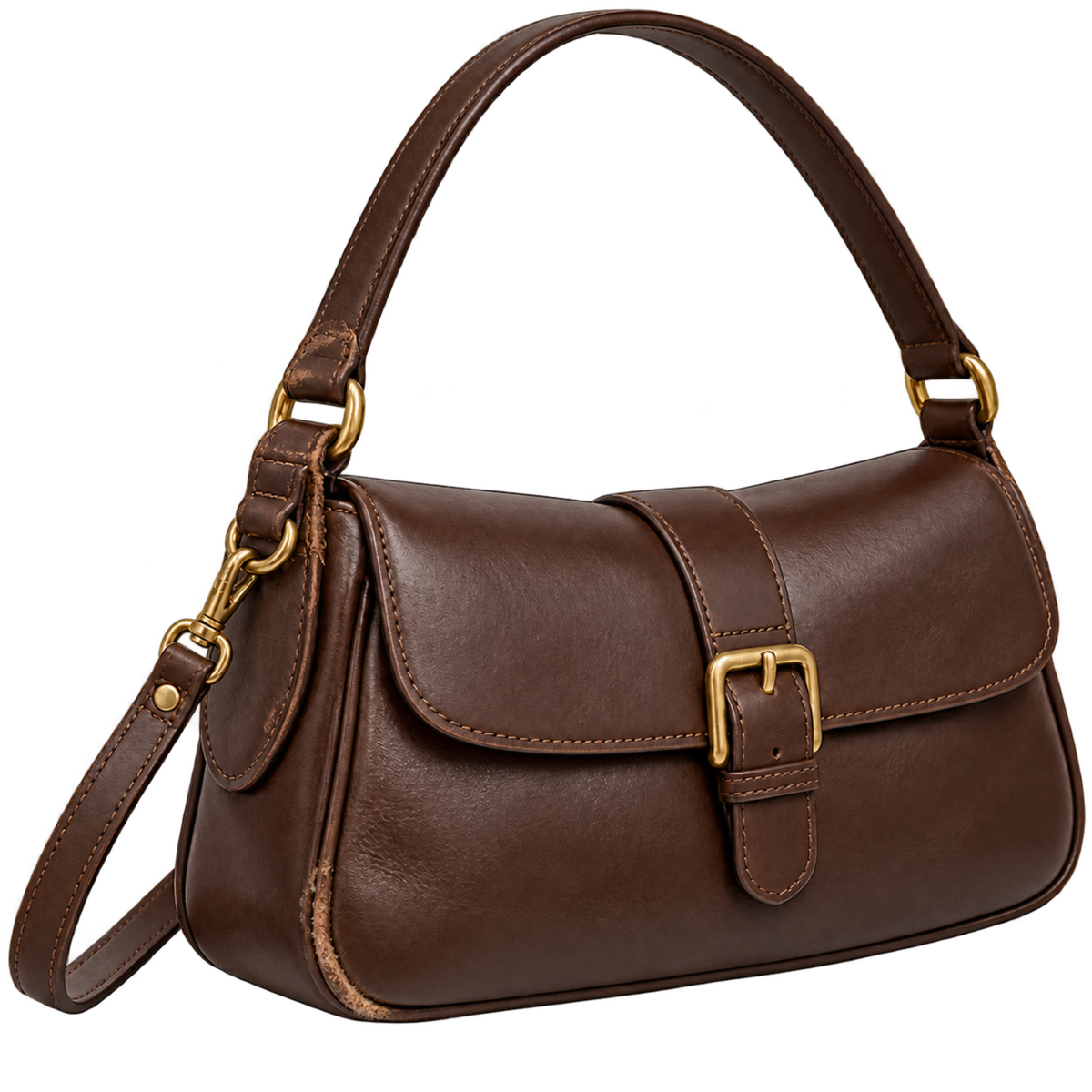 Bord inférieur du sac en cuir usé avant réparation