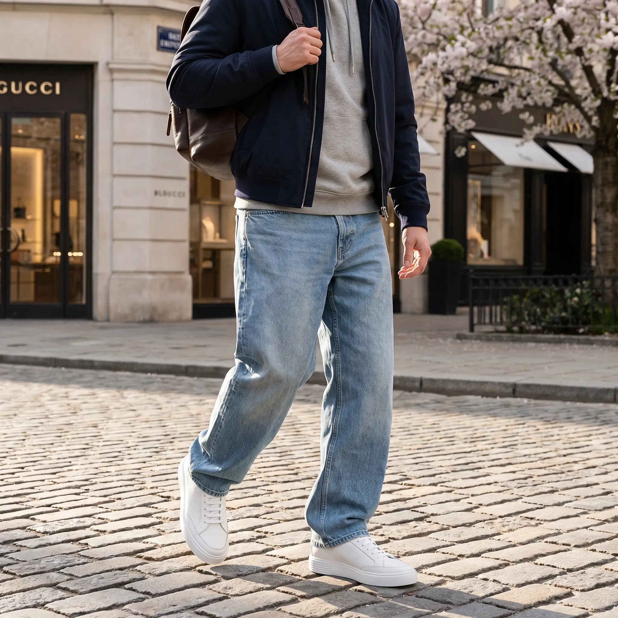 Sneakers da uomo un pelle martellata bianca, modello Avellino di Ciccone, indossate