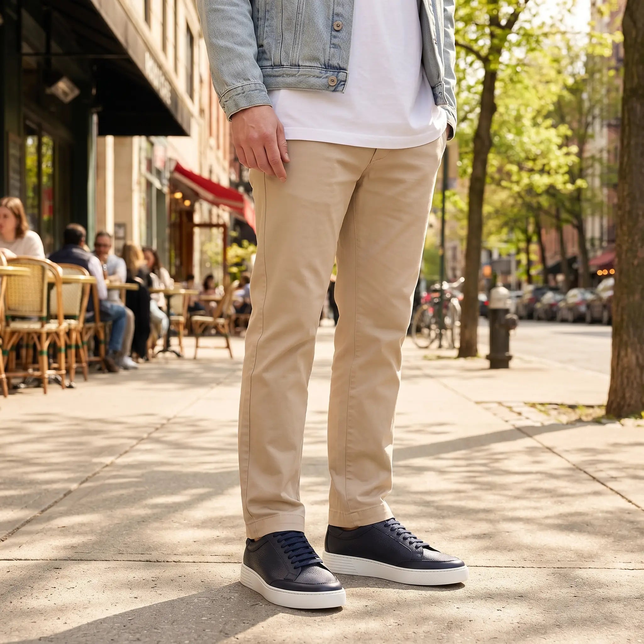 Sneakers da uomo un pelle martellata blu, modello Avellino di Ciccone, indossate