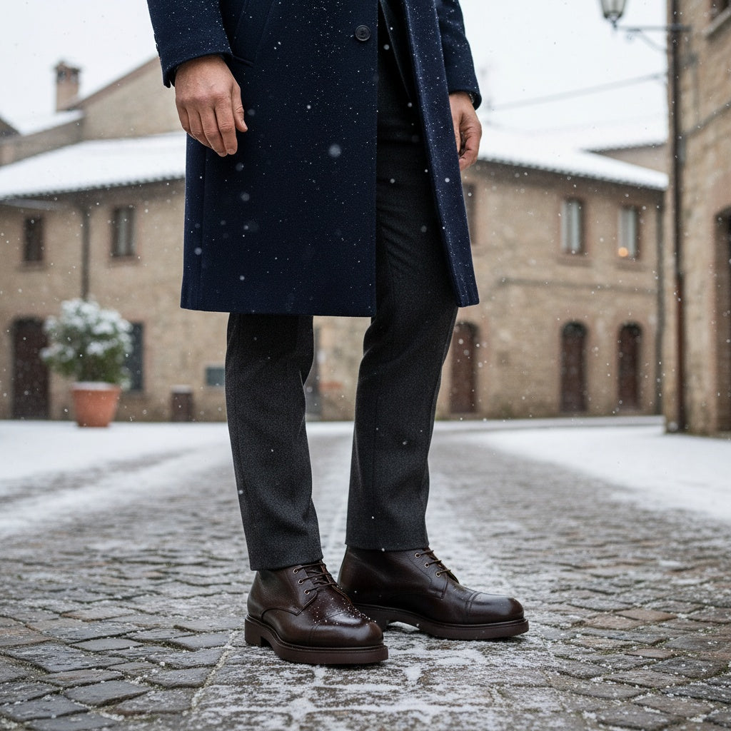 Bergamo stivaletto da uomo in pelle testa di moro indossato in città