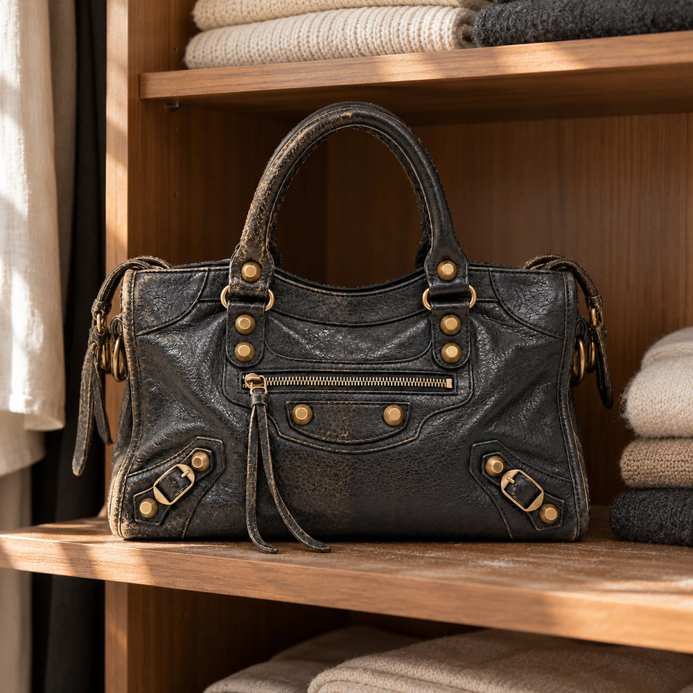 Balenciaga City usurata in un contesto reale, prima della riparazione