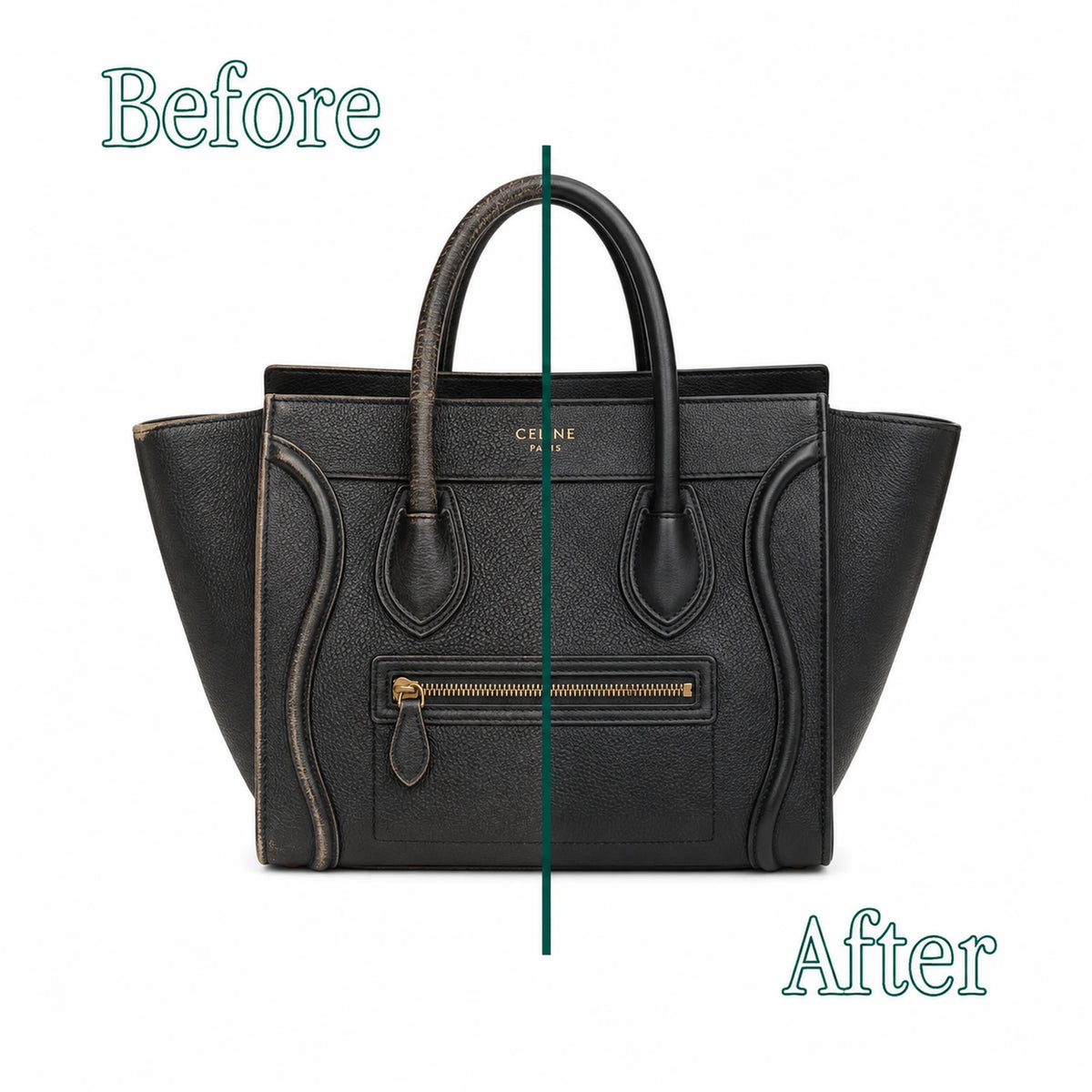 Celine Luggage: prima e dopo il restauro artigianale Maestri Ciccone