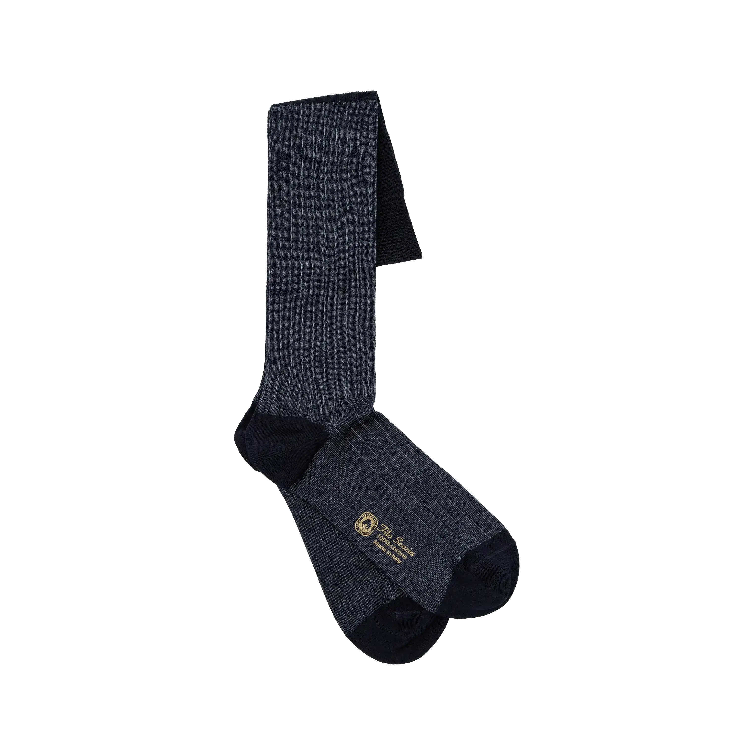Ciccone men's long socks with two-tone blue ribbing in Makò cotton