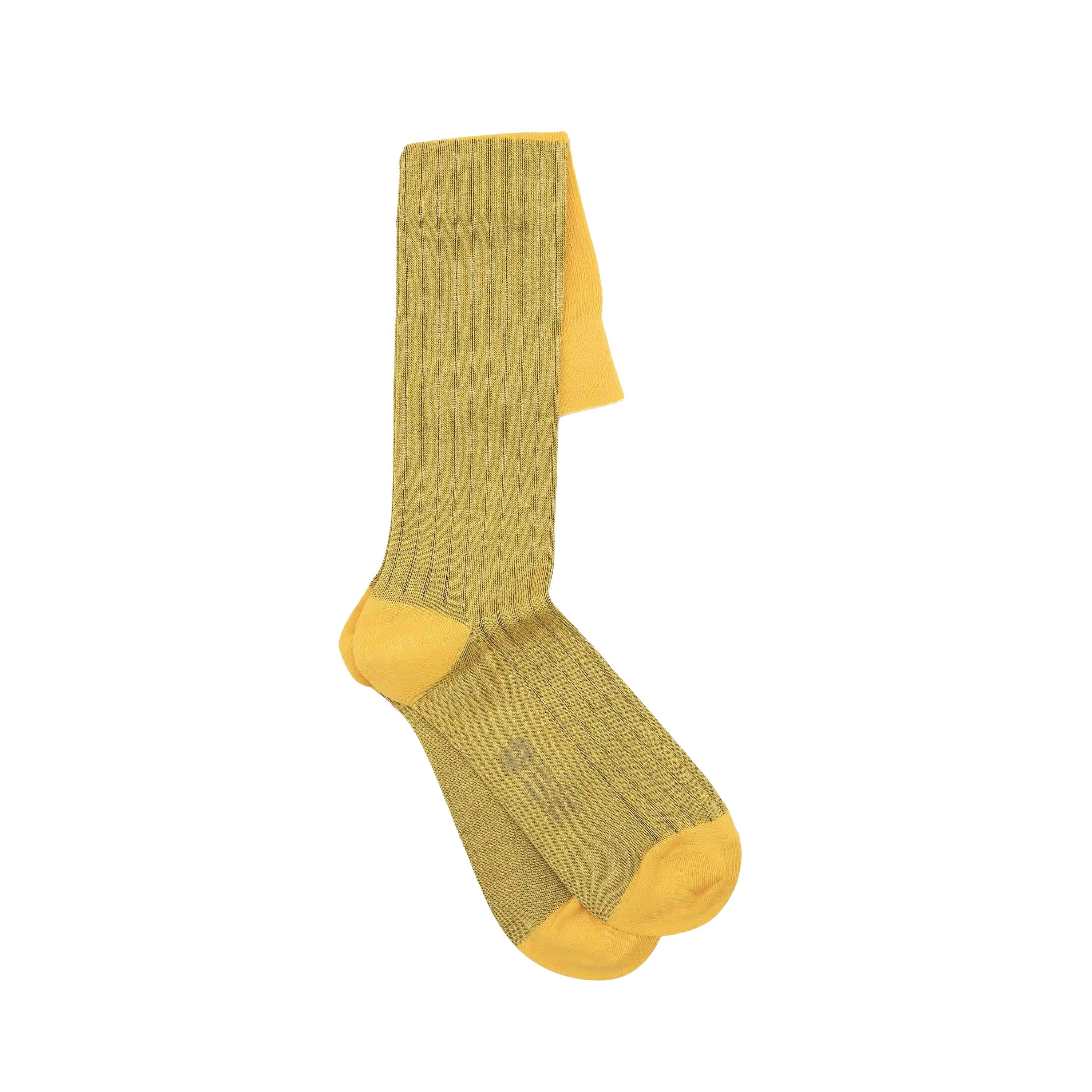 Ciccone men's long socks with two-tone yellow ribs in Makò cotton