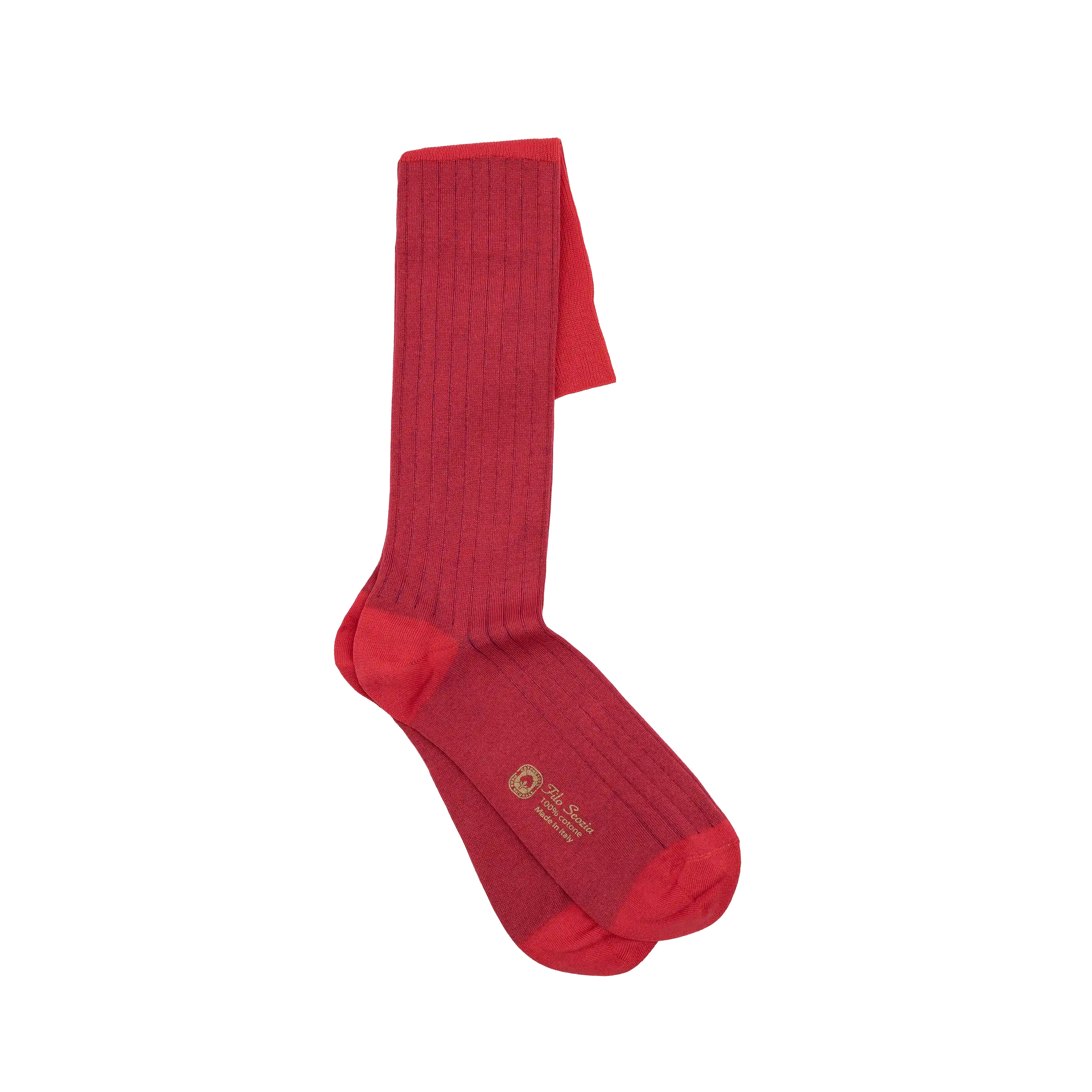Ciccone red two-tone ribbed long socks for men in Makò cotton