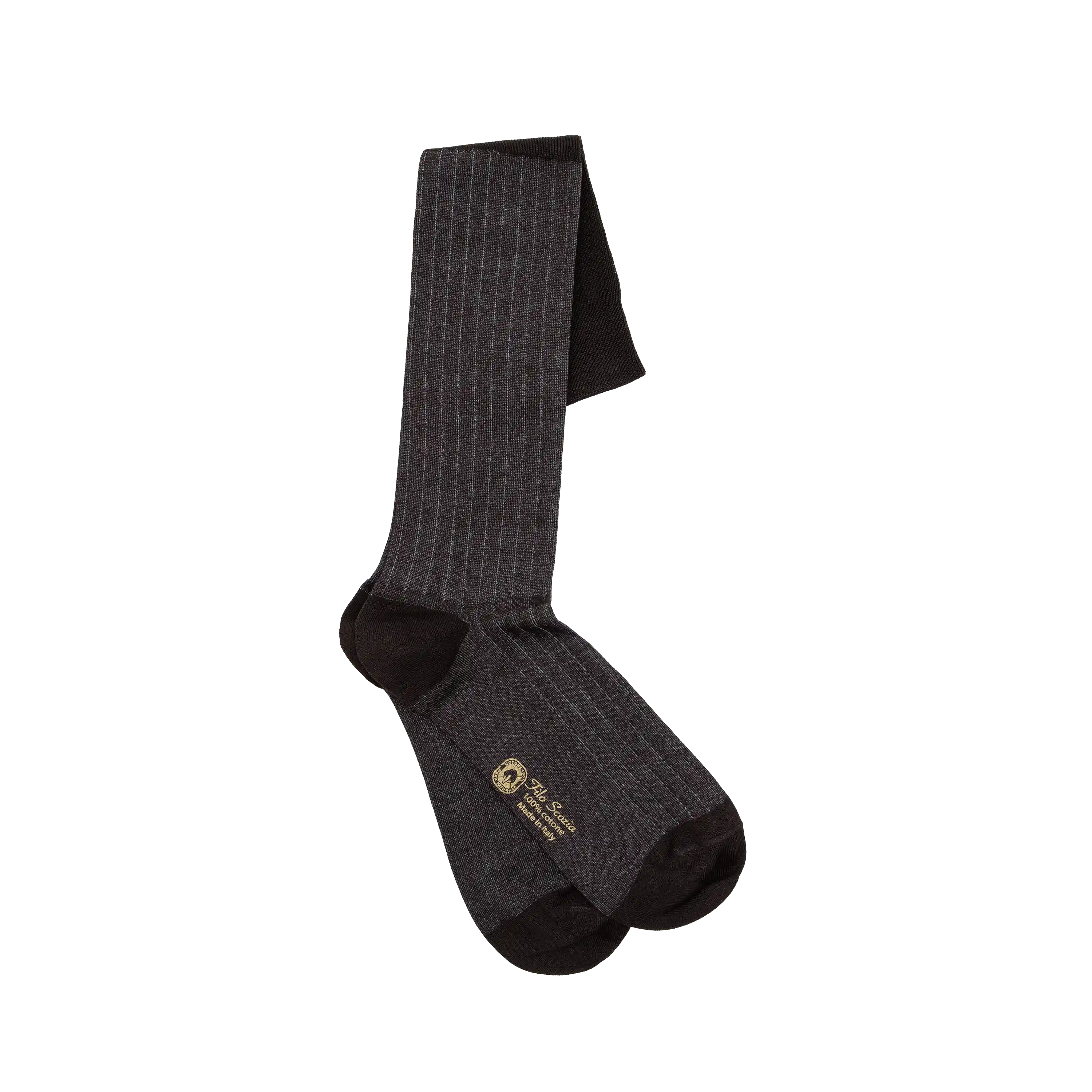 Ciccone men's long socks with two-tone dark brown ribs in Makò cotton