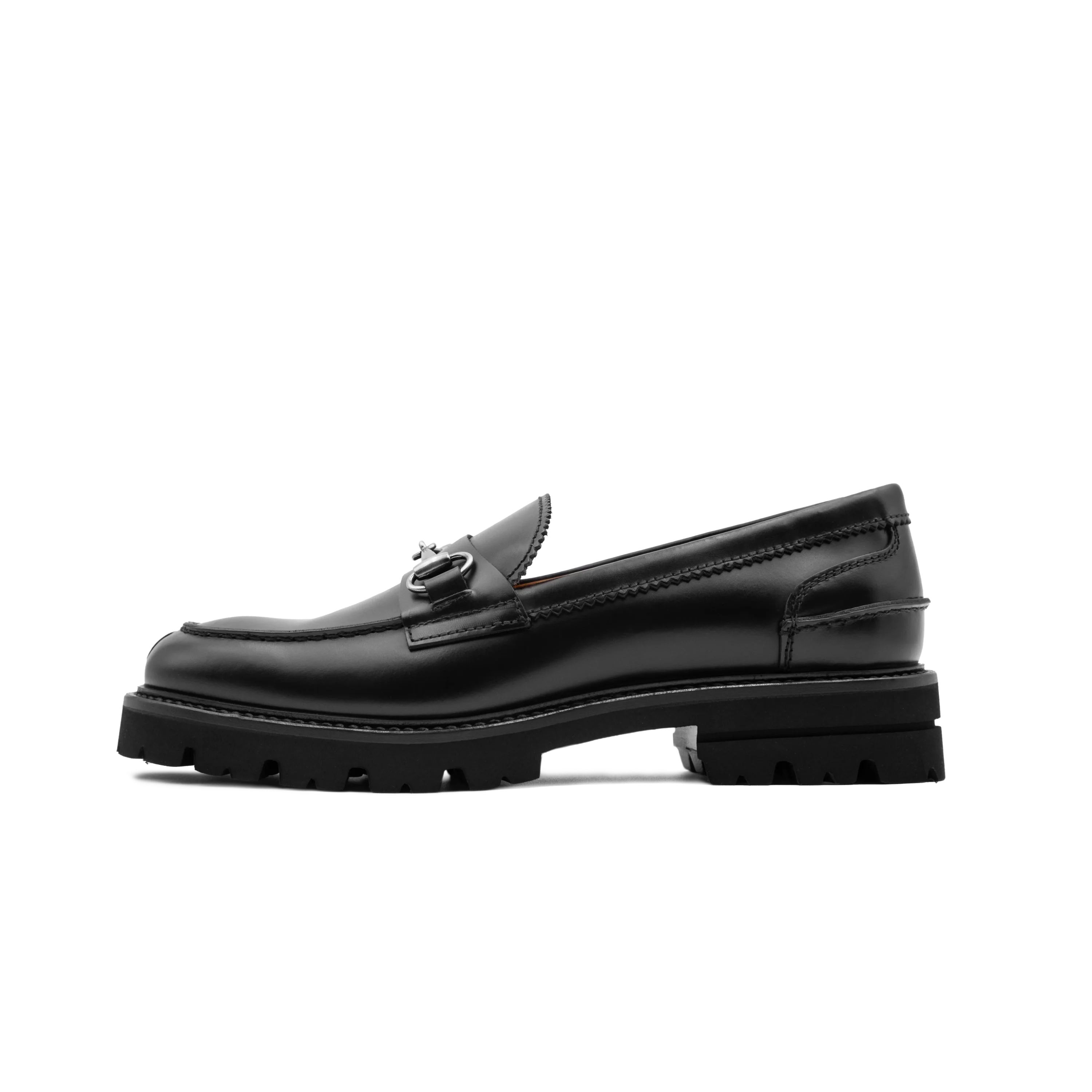 Mocassino da donna Genova di Ciccone in pelle nera con fibbie, vista laterale