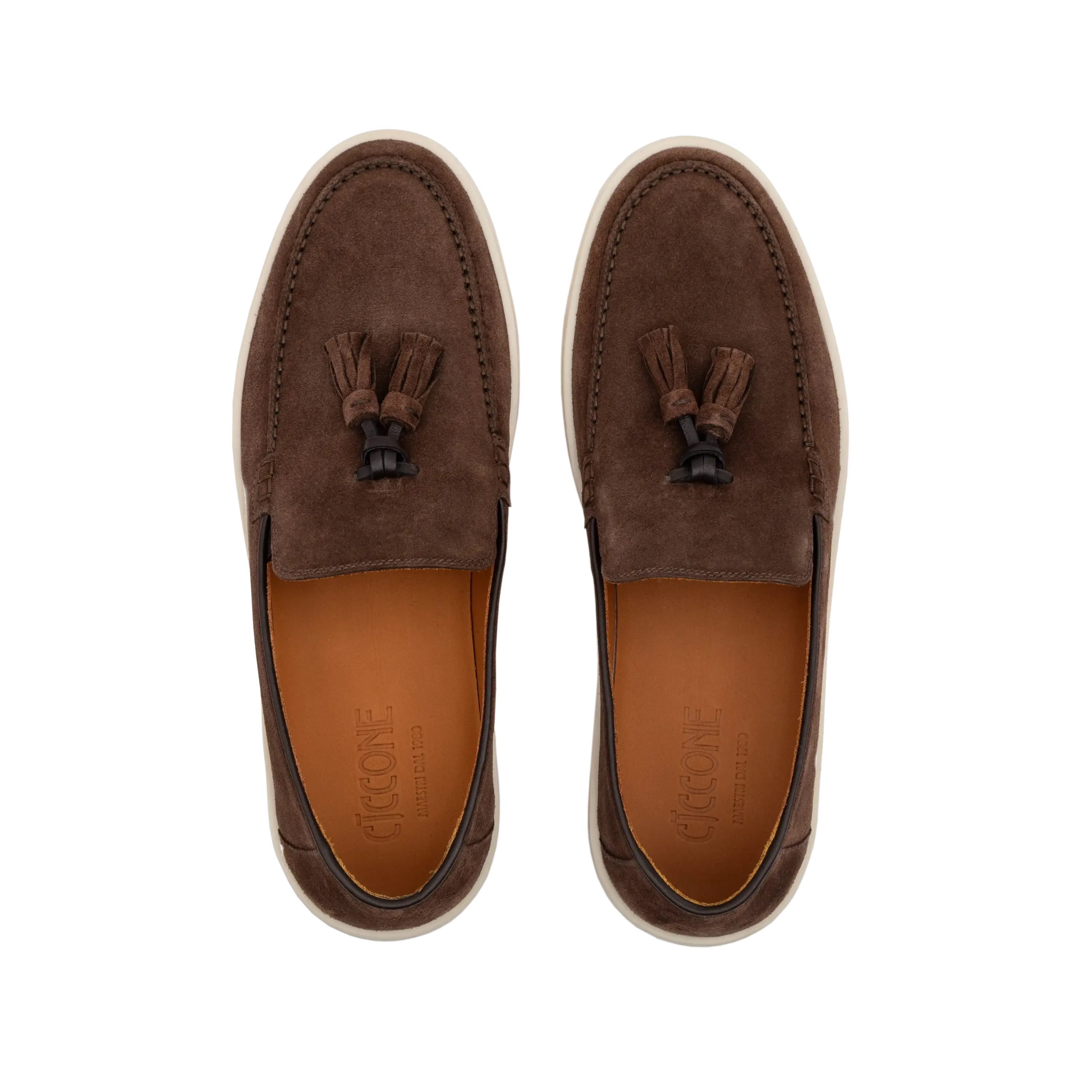 Loafer Lecce men's shoes by Ciccone in dark brown suede with rubber sole, top view