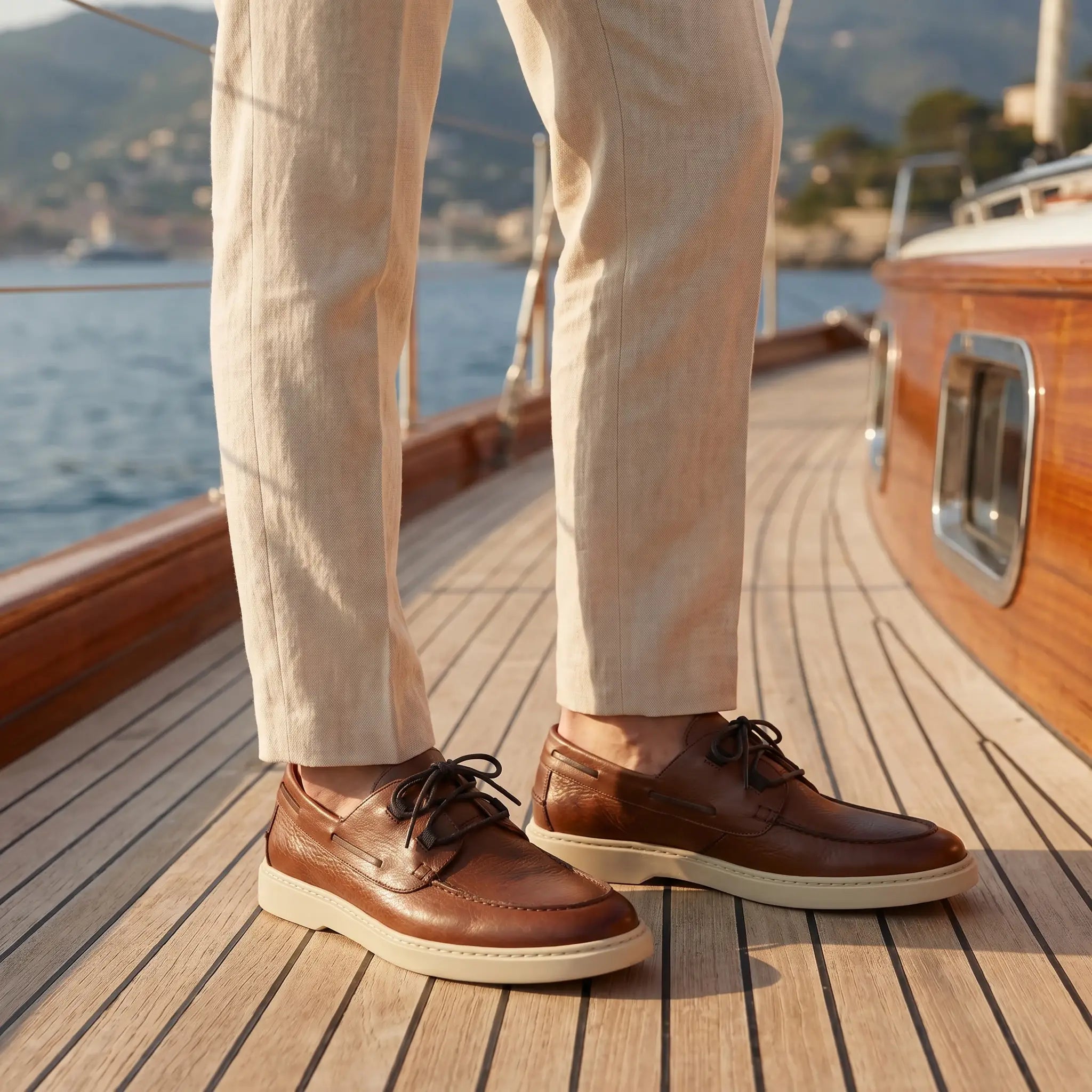 Foto indossata del mocassino uomo Ciccone in pelle marrone, modello Rimini