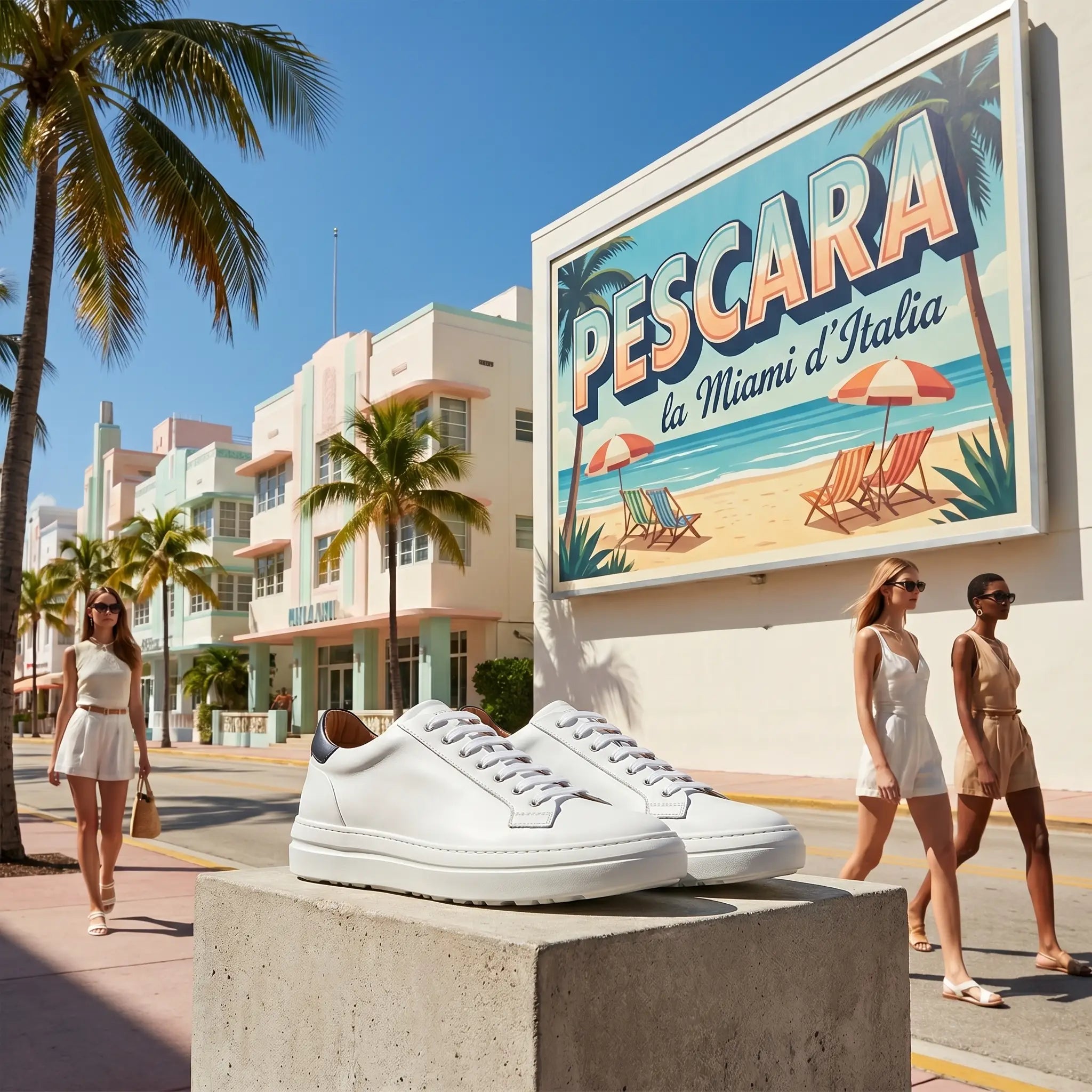 Sneaker da uomo in pelle bianca, modello Pescara di Ciccone - Miami