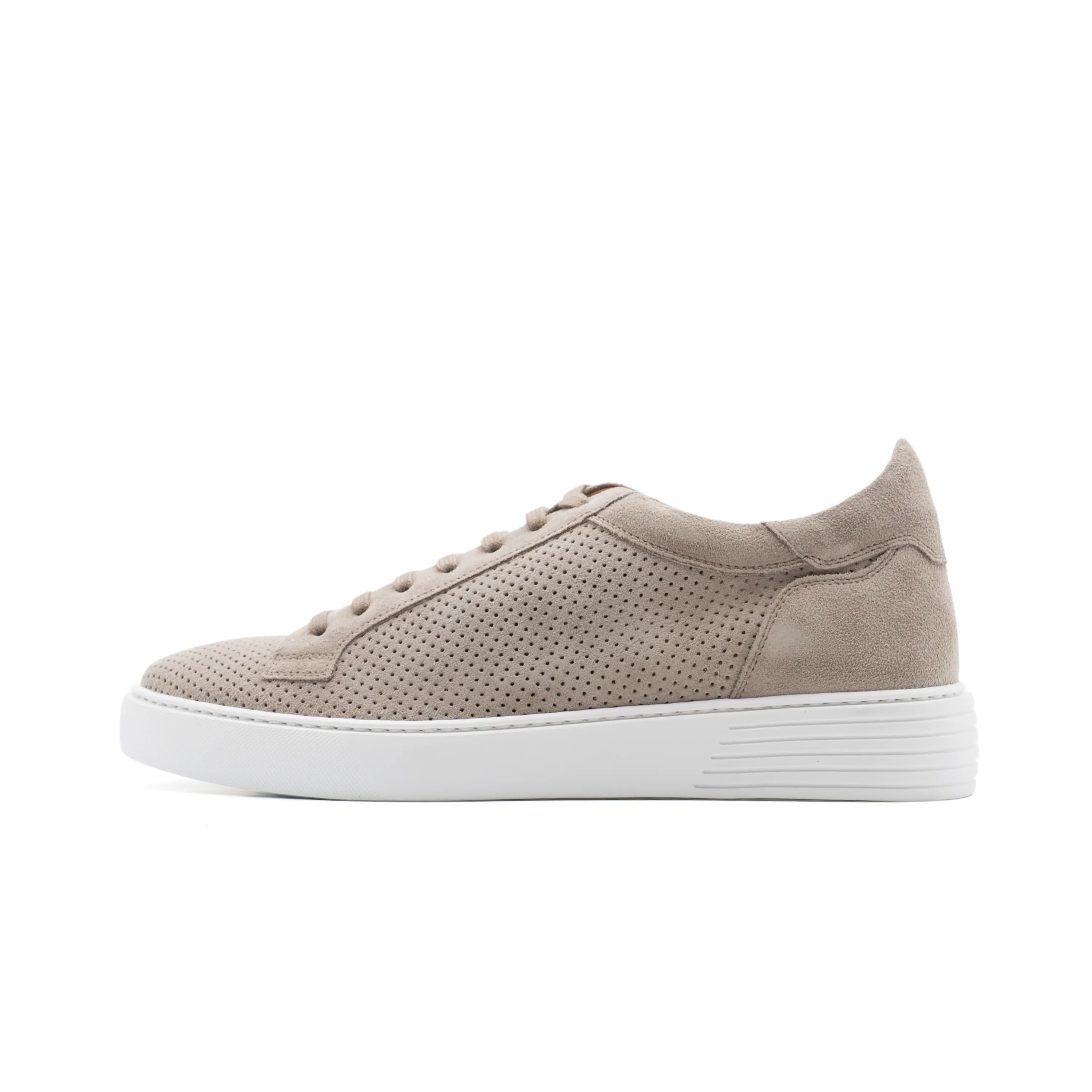 Sneakers estive in pelle traforata, colore grigio, modello Cagliari di Ciccone - vista laterale