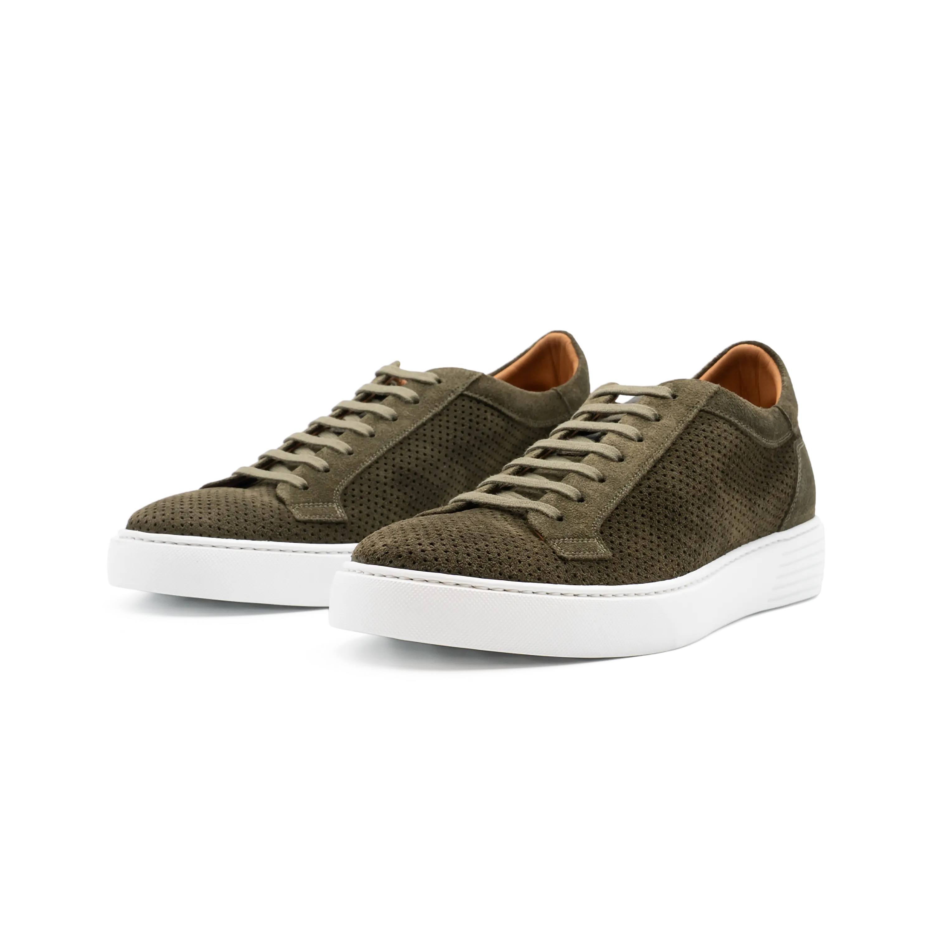 Sneakers estive in pelle traforata, colore verdone, modello Cagliari di Ciccone - vista paio