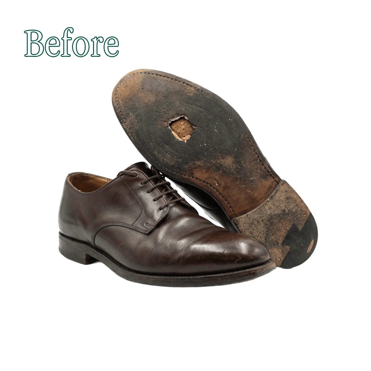 Foto prima della risuolatura in cuoio delle scarpe crockett & Jones effettuata dai Maestri Ciccone