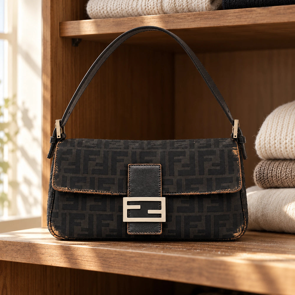 Fendi Baguette usurata in un contesto reale, prima della riparazione