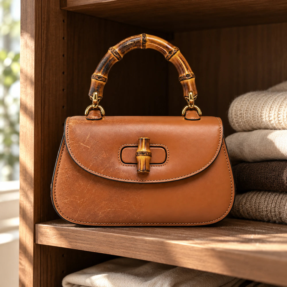 Gucci Bamboo 1947 usurata in un contesto reale, prima della riparazione