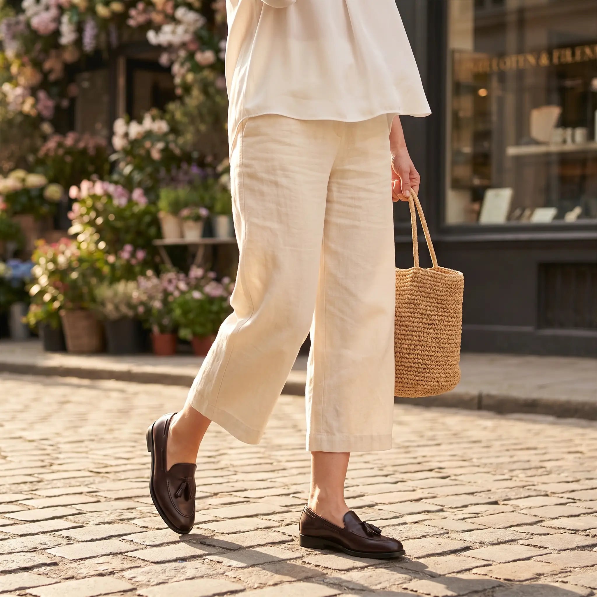 Mocassino in pelle burgundy da donna con nappine, modello tropea di Ciccone, foto idossata