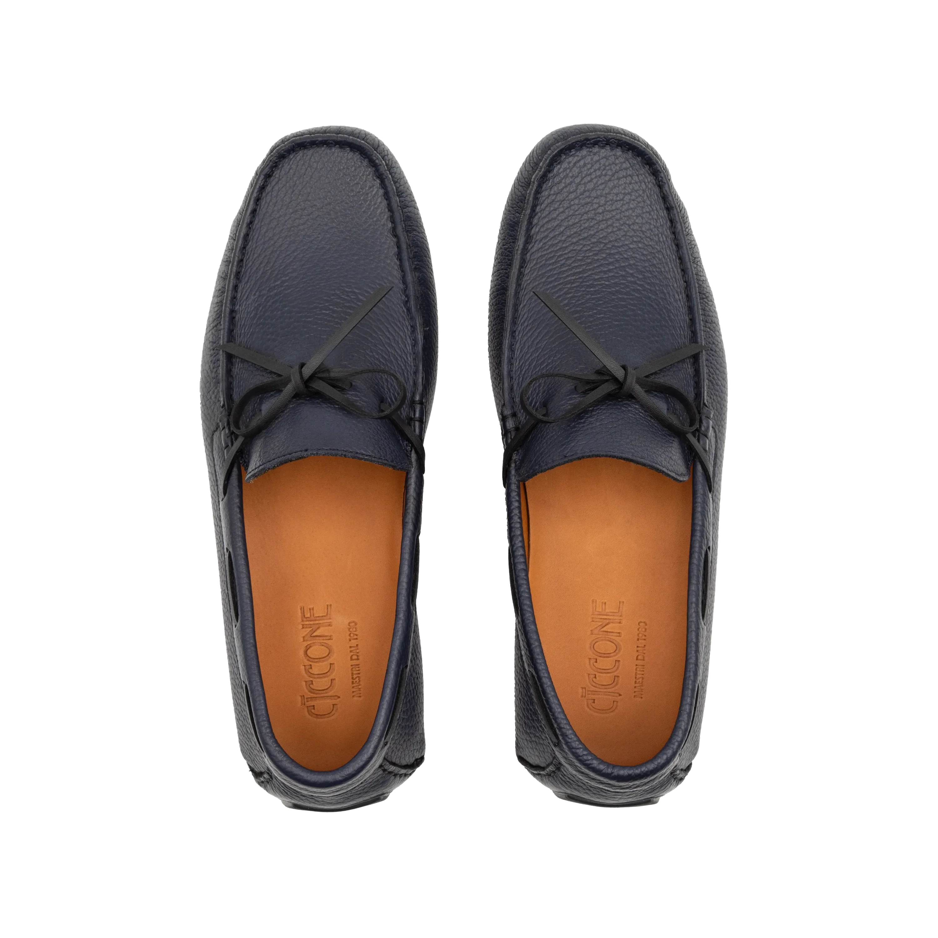 Top view of Loafer Polignano which highlights the rich texture of full-grain leather blue textured and the fit comfortable selected by the Ciccone Masters.