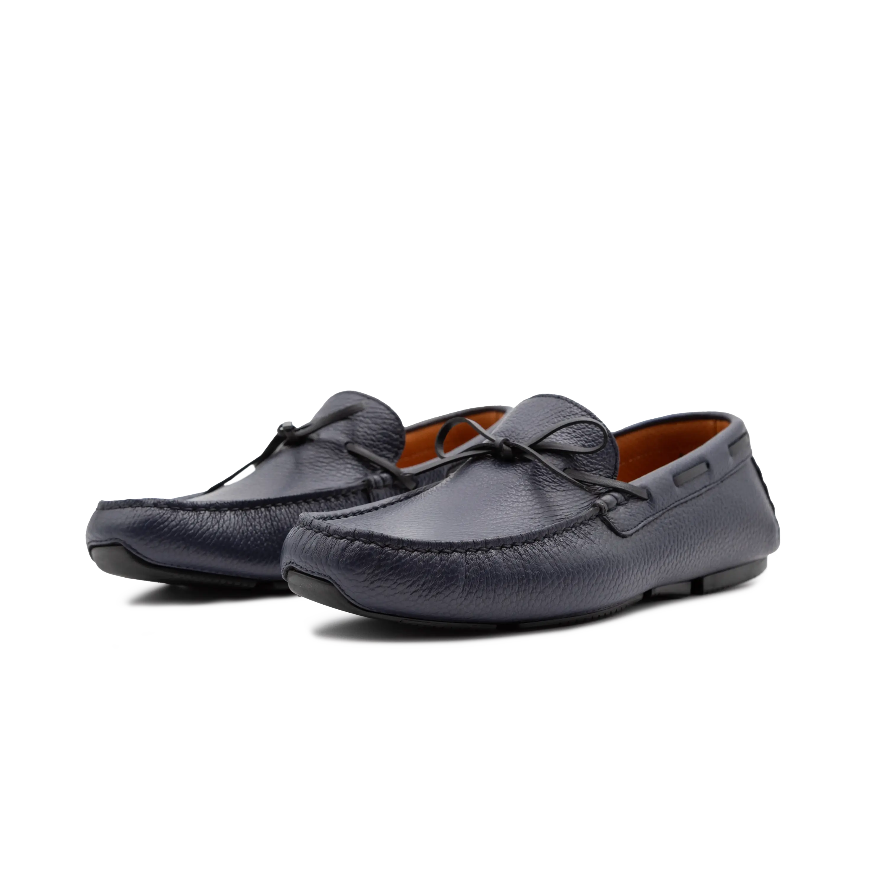 Couple of Loafers Polignano in full-grain leather blue textured with light and resistant stitched rubber sole ideal for an elegant everyday look by Maestri Ciccone.