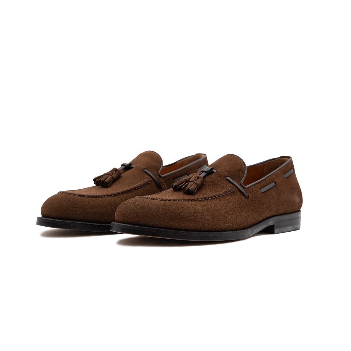 Couple of Loafers men's Ortigia di Ciccone with tassels in brown suede and leather sole