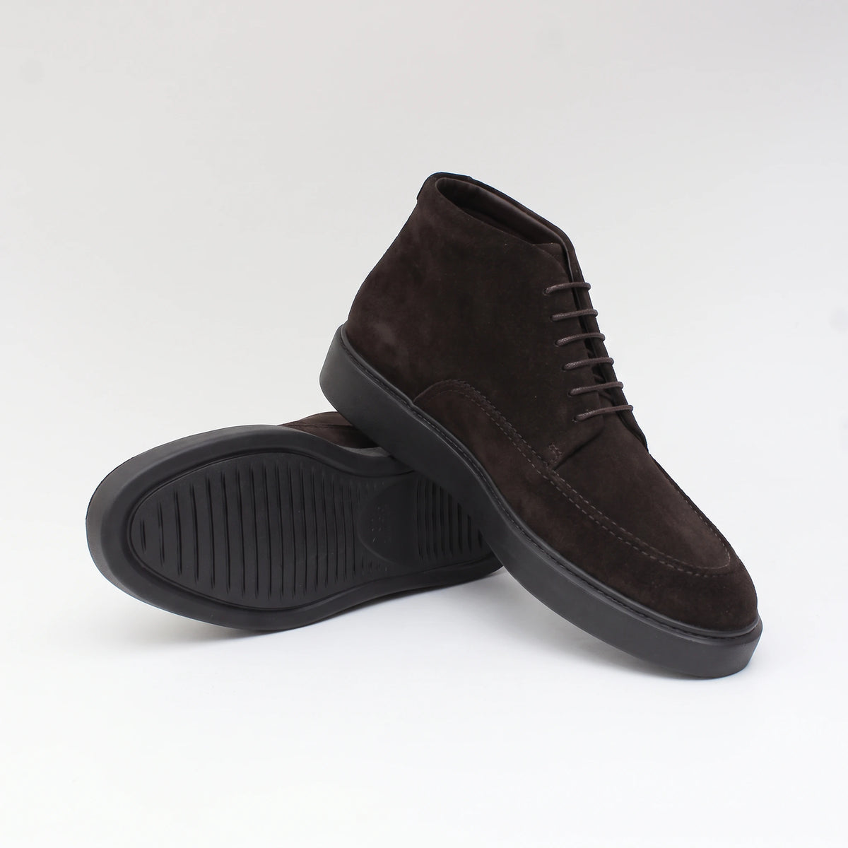 Desert boot men's shoes in dark brown suede leather, Pesaro model.