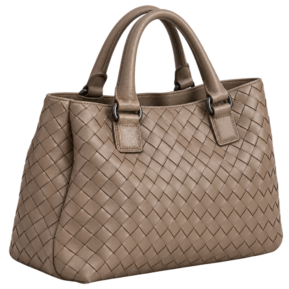 Borsa in pelle intrecciata color tortora con manici, servizio di riparazione Bottega Veneta