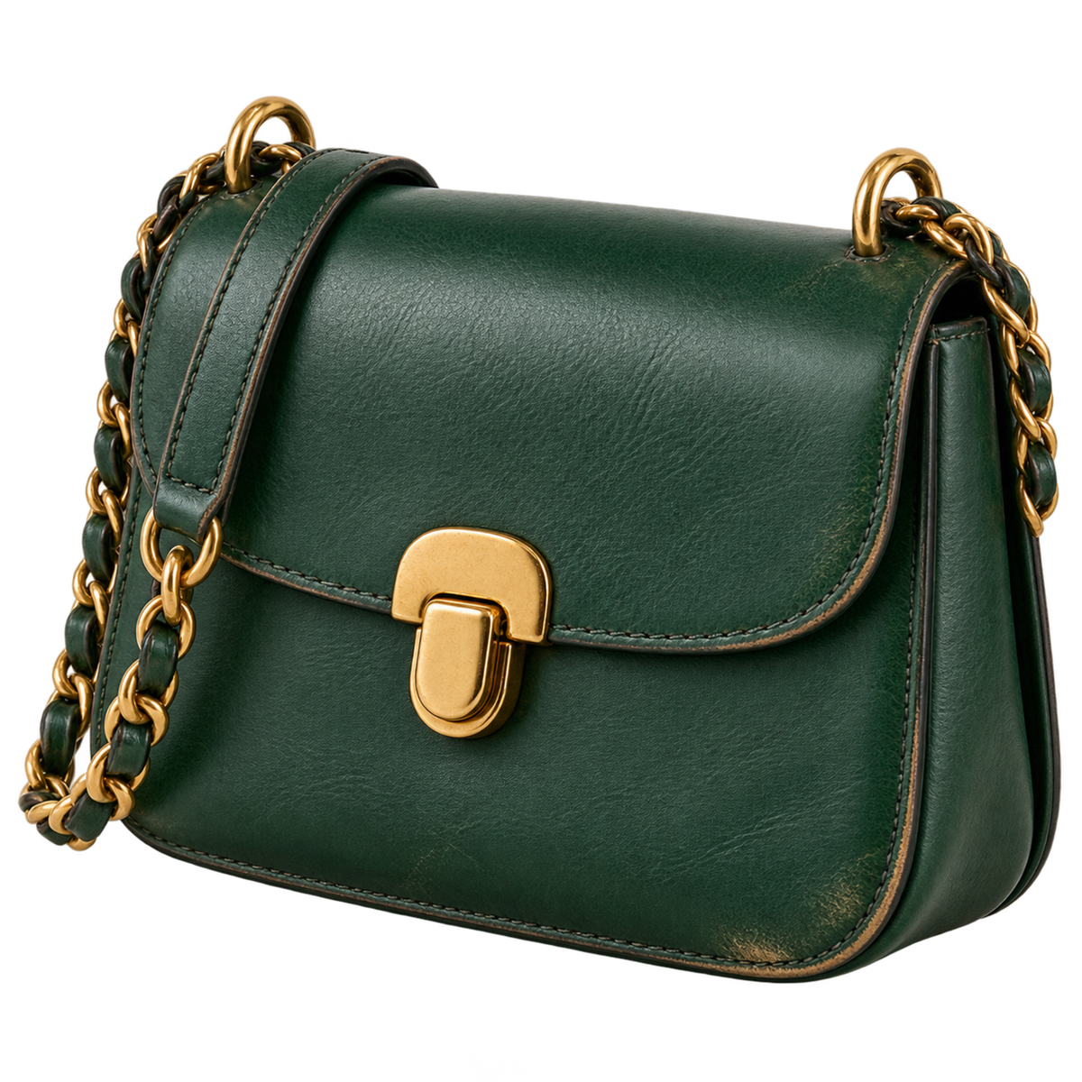 Sac bandoulière en cuir vert avec chaîne, image du service de réparation Gucci